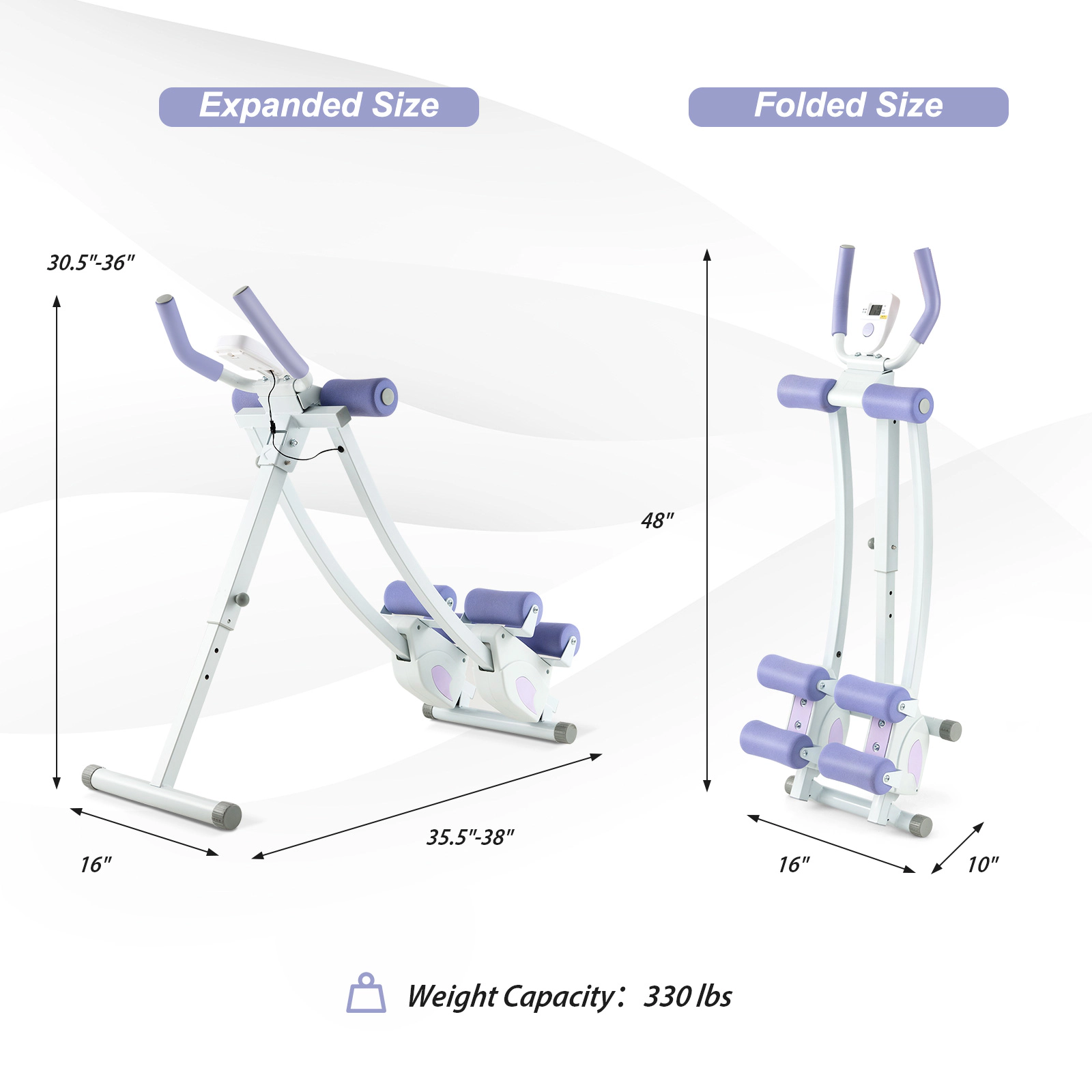SUGIFT 4-Height Adjustable Folding Ab Machine with LCD Monitor and 145-Degree Curved Sliding Track Purple