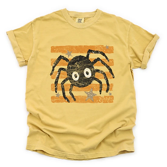 Simply Sage Market - Women's Garment Dyed Graphic T-Shirt - Spider Orange Stripes