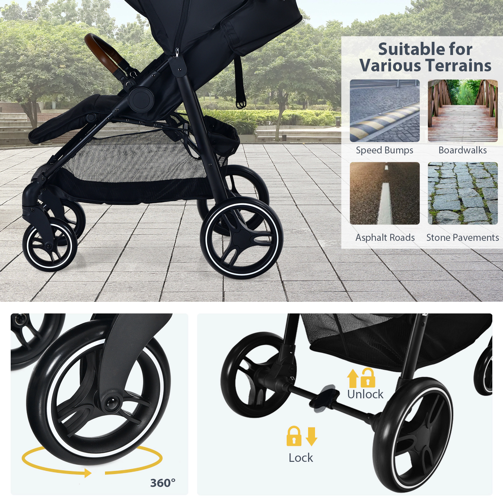 SlickBlue Kids Stroller with Adjustable Bassinet, Reversible Seat and Canopy