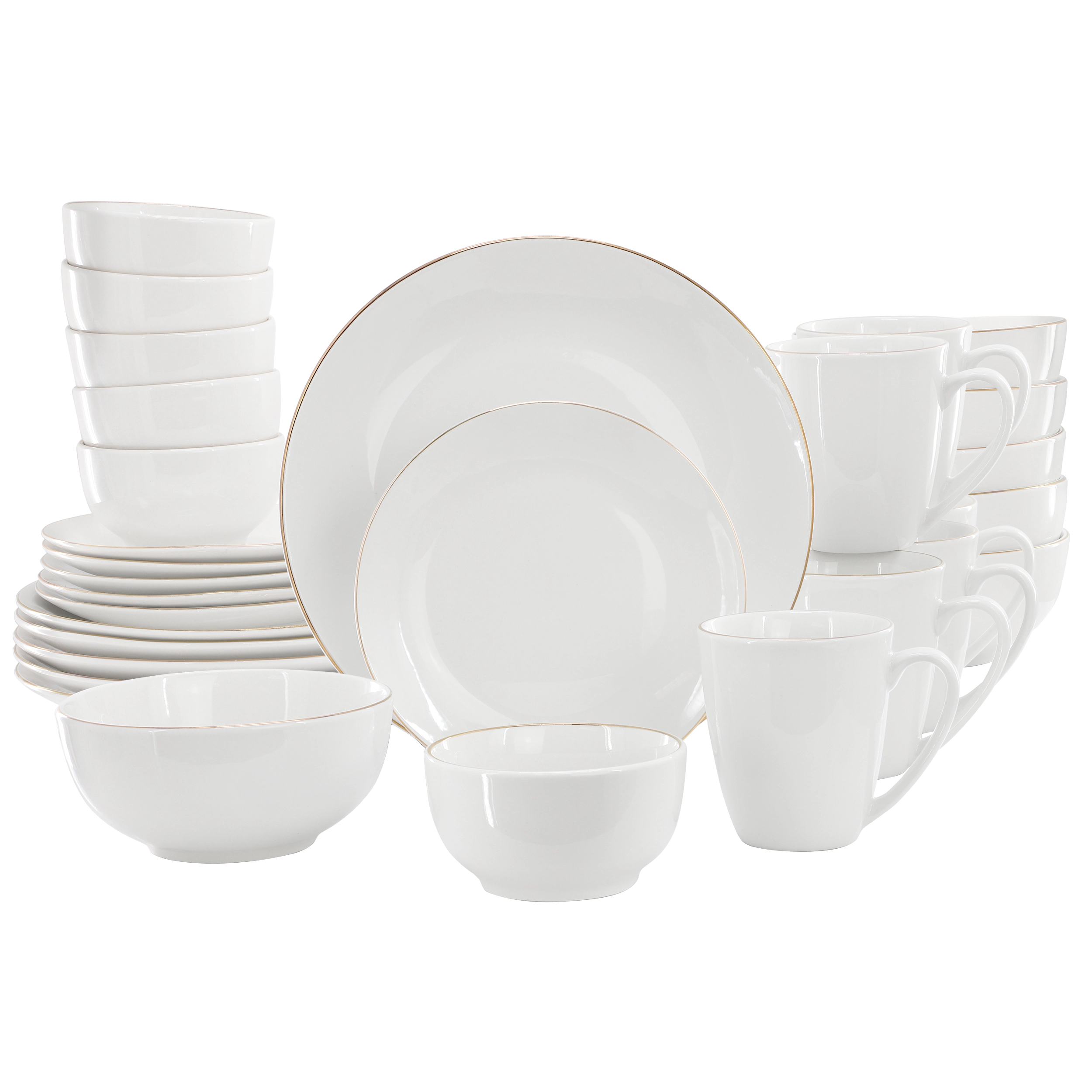 Gibson Home Ogalla 30 Piece Gold Banded Fine Ceramic Dinnerware Set