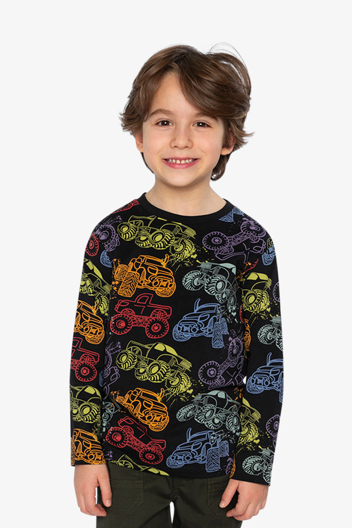 Deux par Boys Organic Cotton Long Sleeve Monster Truck Print T-Shirt