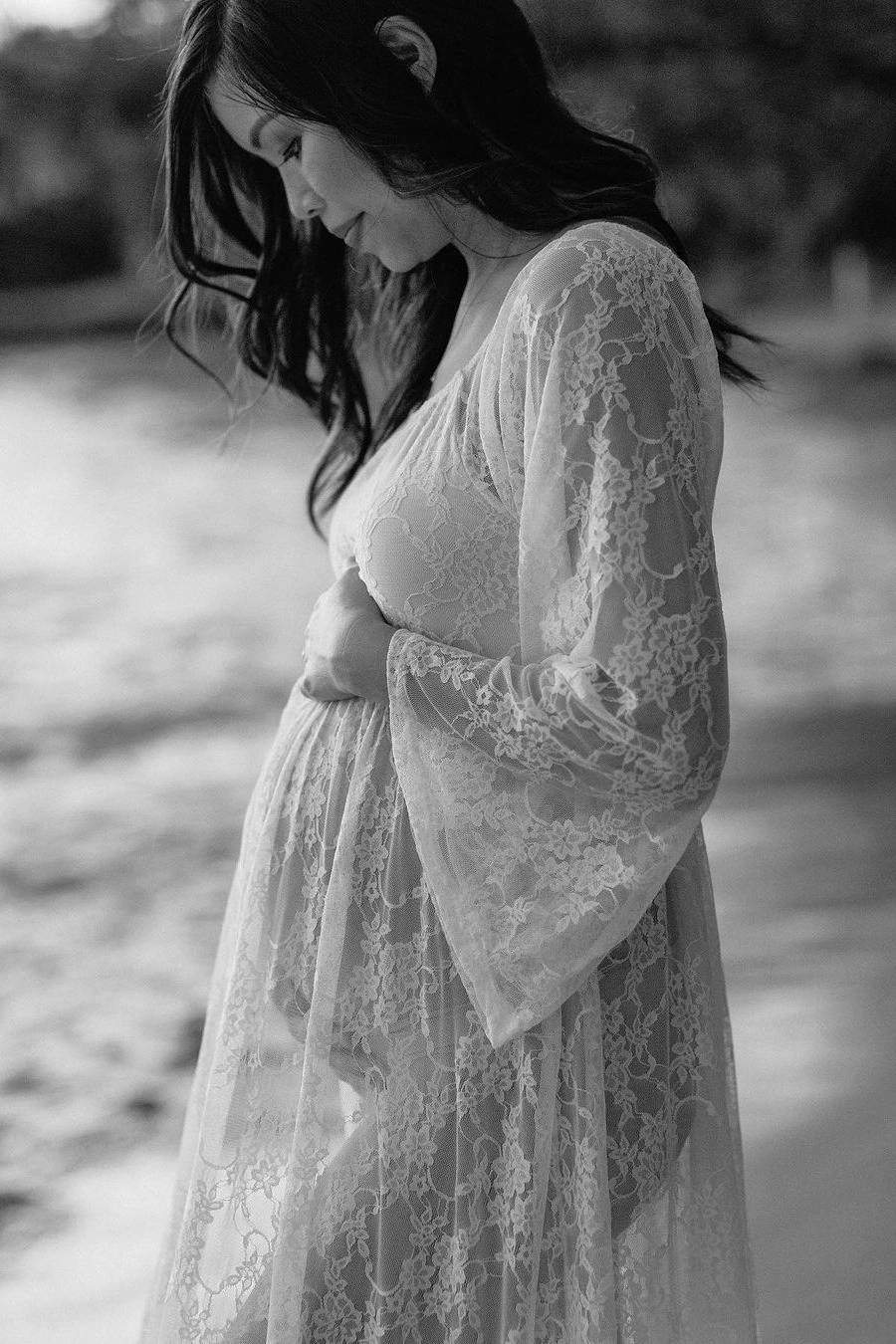 PinkBlush Womens White Lace Off Shoulder Maternity Photoshoot Gown/Dress
