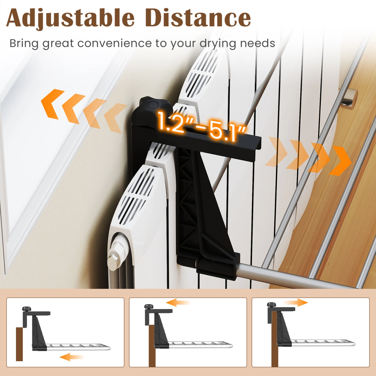 SUGIFT Portable Foldable Clothes Drying Rack Airer with Extendable Radiator Hooks Silver and Black