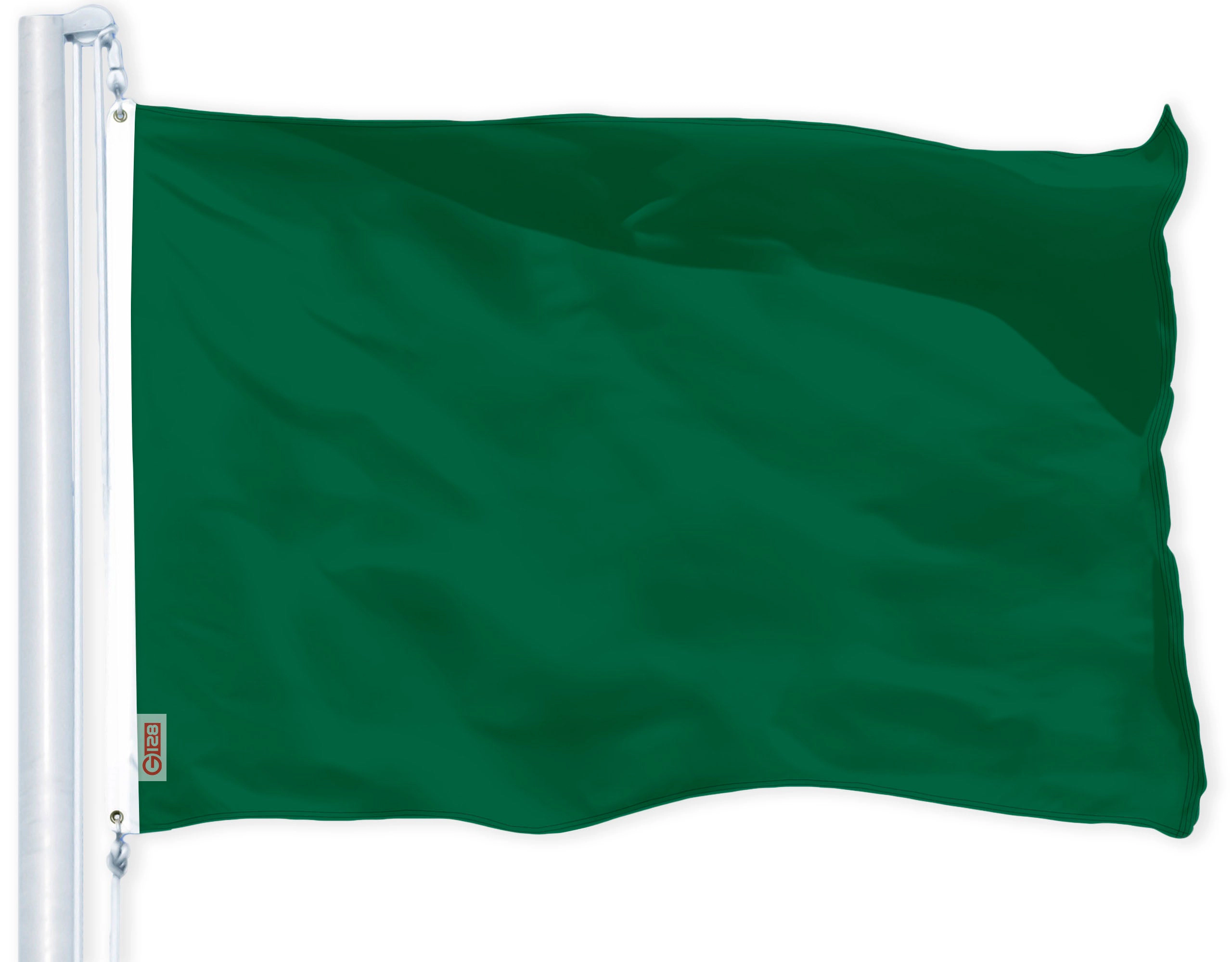 G128 Dark Green Solid Flag - 3x5 ft, 150D Polyester, Dye-Sublimated, Brass Grommets, Double-Needle Stitching