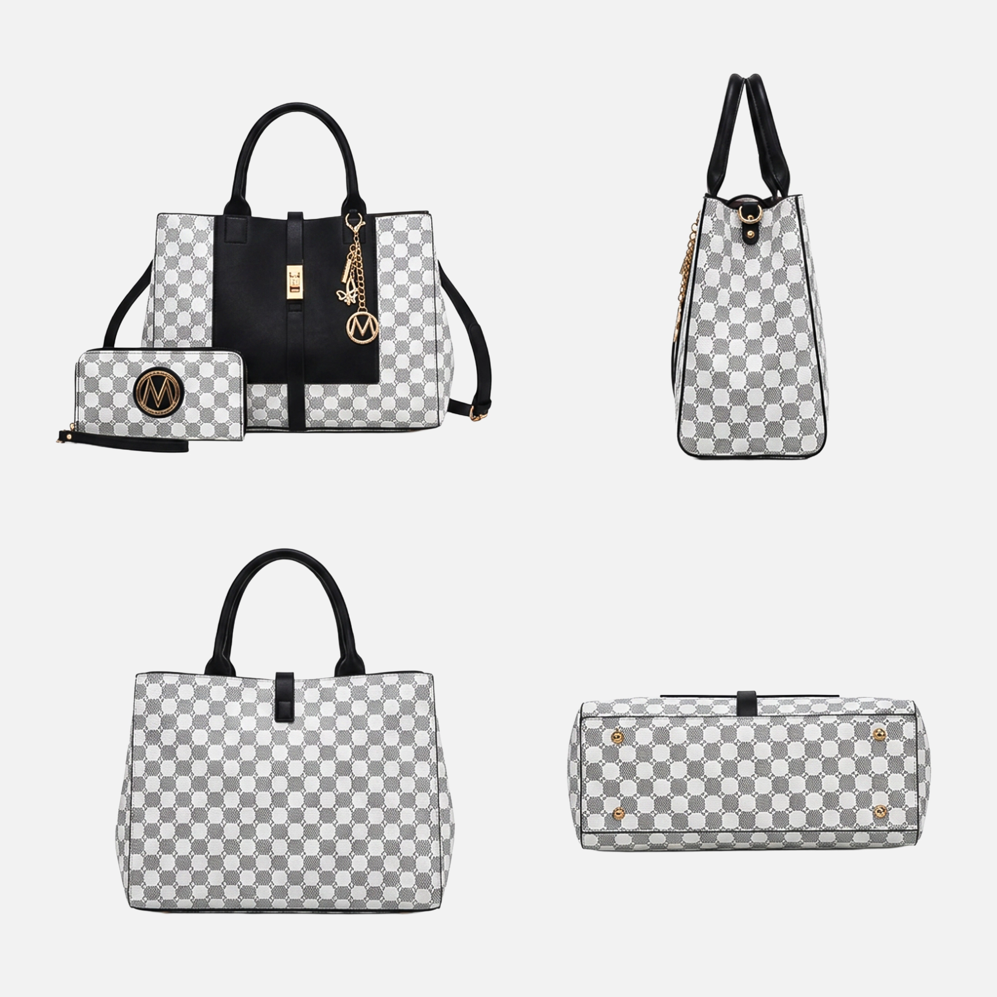 Mia K Collection Yuliana Circular Print Vegan Leather Satchel with Matching Wallet