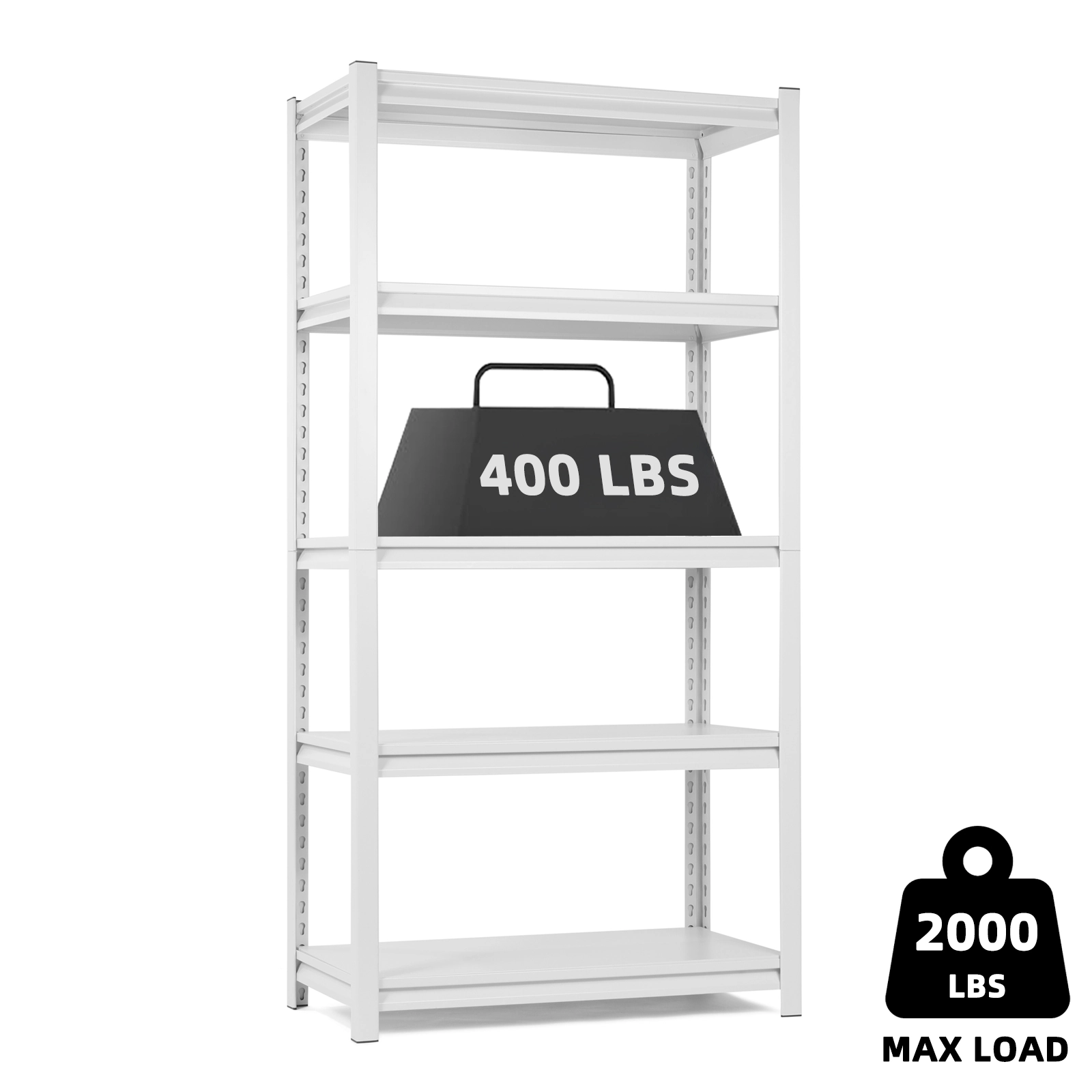 Flynama 5 Tier Heavy Duty White Metal Utility Shelving Unit Solid Ventilated Shelves 31.5 in W x 15.7 in D x 63 in H