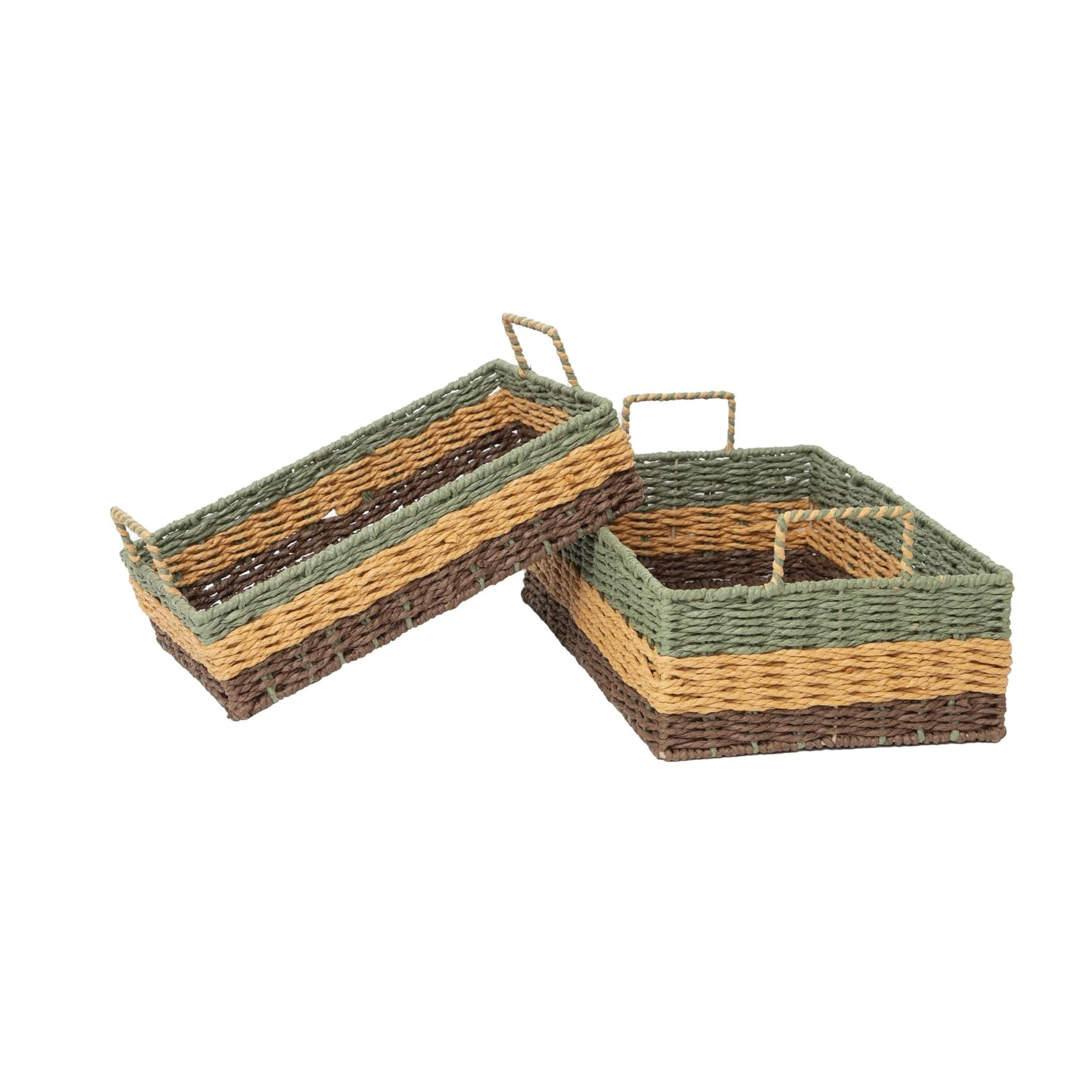 Stock Preferred Woven Paper Rope Rectangle Storage Basket for Shelves Sage Green