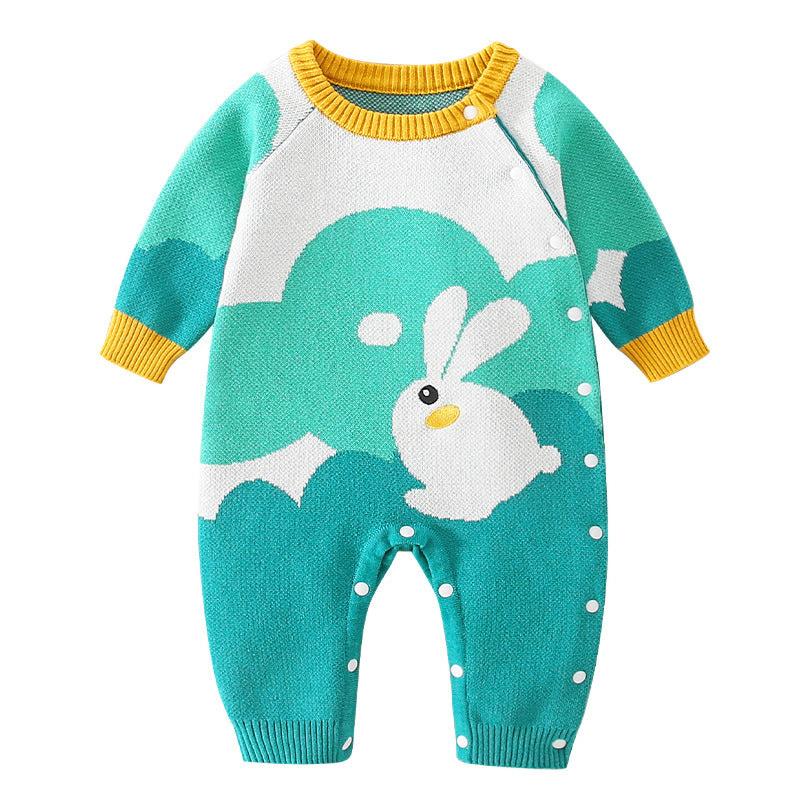MyKids-USA Autumn Rabbit Handknit Cotton Blend Baby Romper