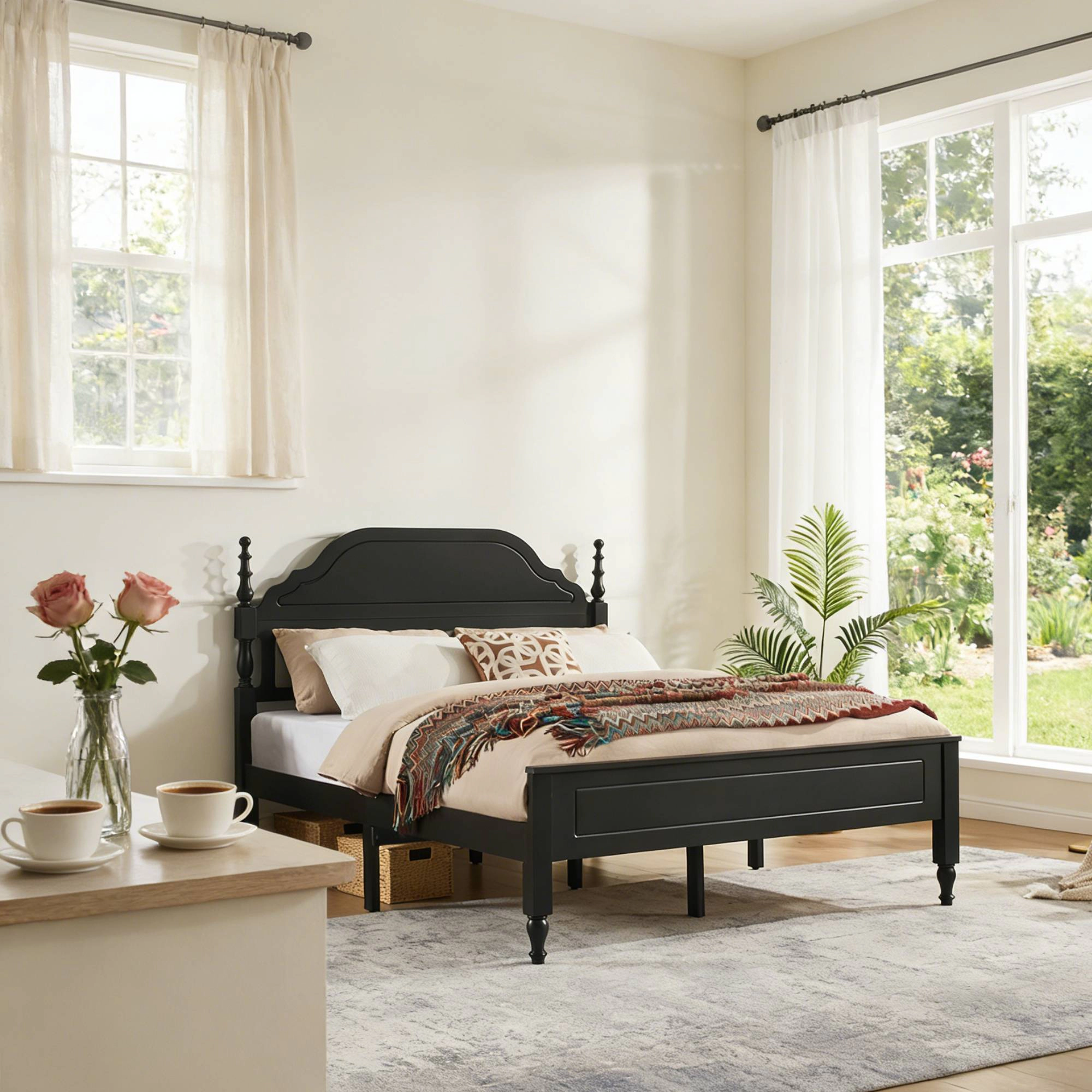 Flynama Queen Bed with Padded Headboard Insert, Elegant Bedroom Centerpiece (No Mattress)
