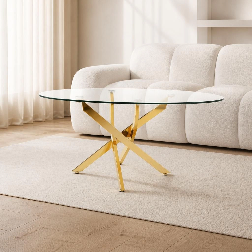 GOODSILO Low Profile Rectangular Dining Table with Glass Top