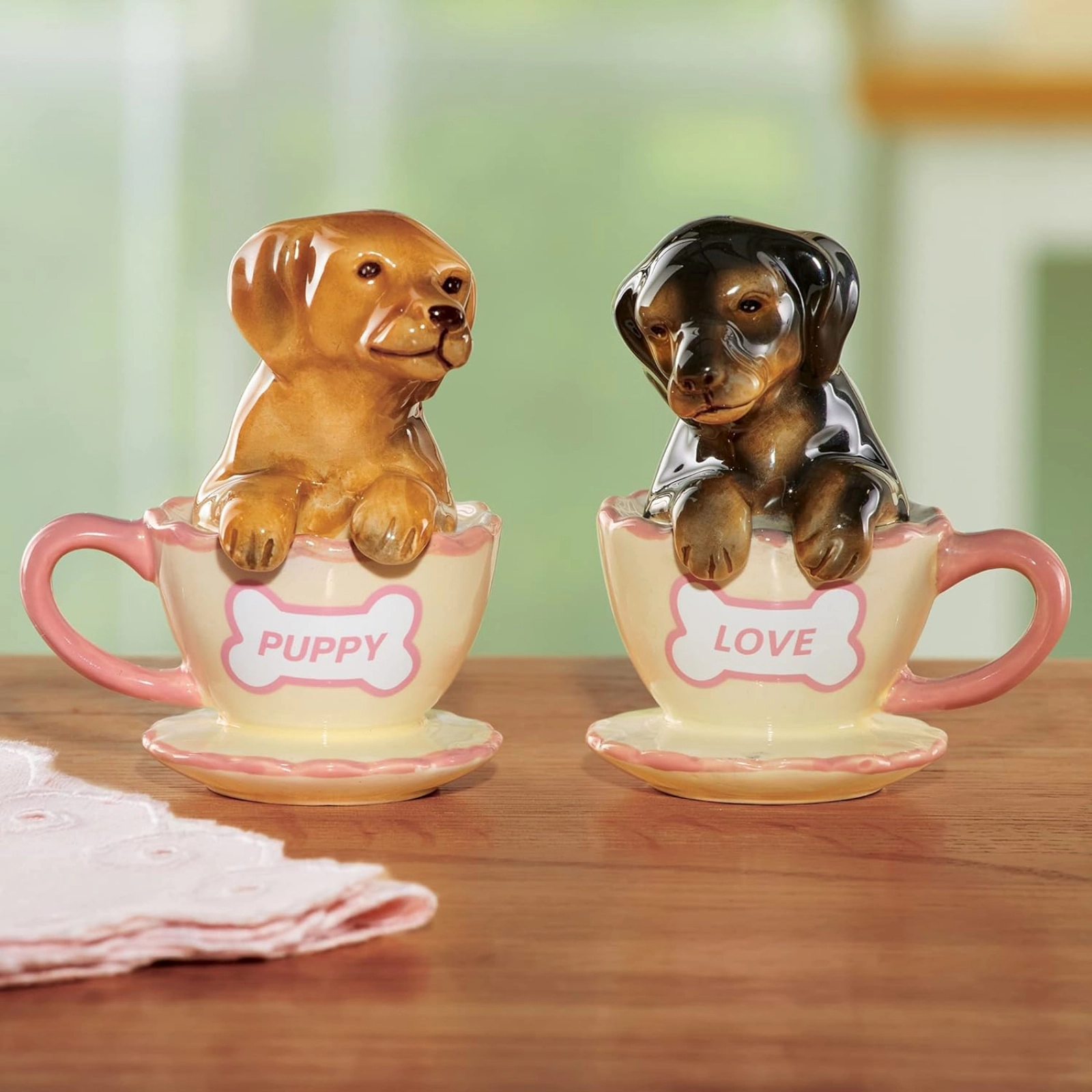 Pacific Giftware Dachshund Puppies in Teacups Ceramic Salt & Pepper Shakers
