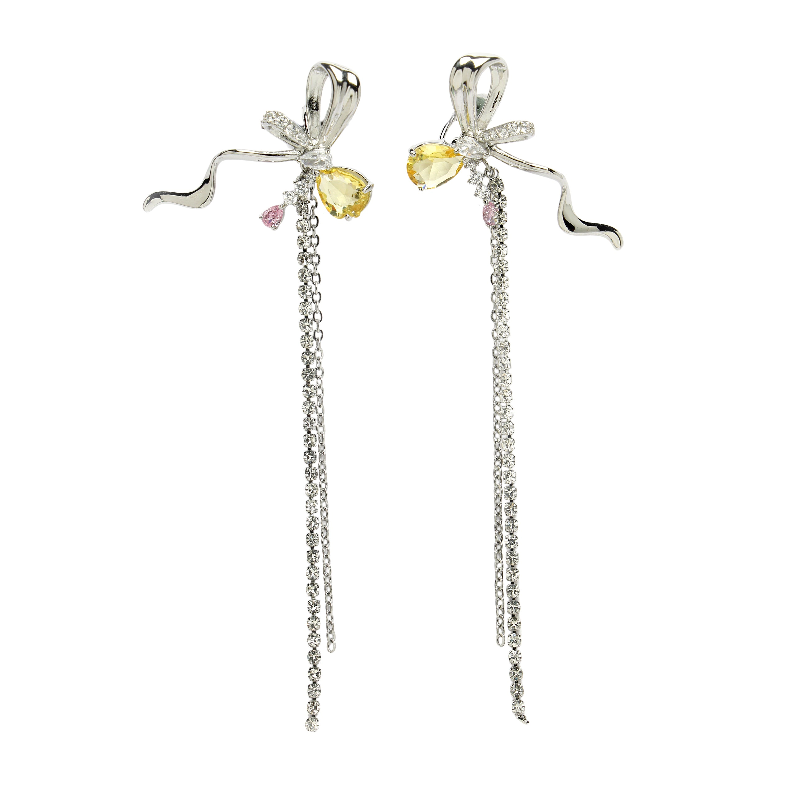 AGP PARIS Womens Diva Collection Bow Chain Dangle Drop Earrings