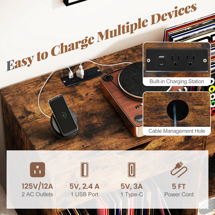 Hivvago Turntable Storage Stand with Built-In Power Station