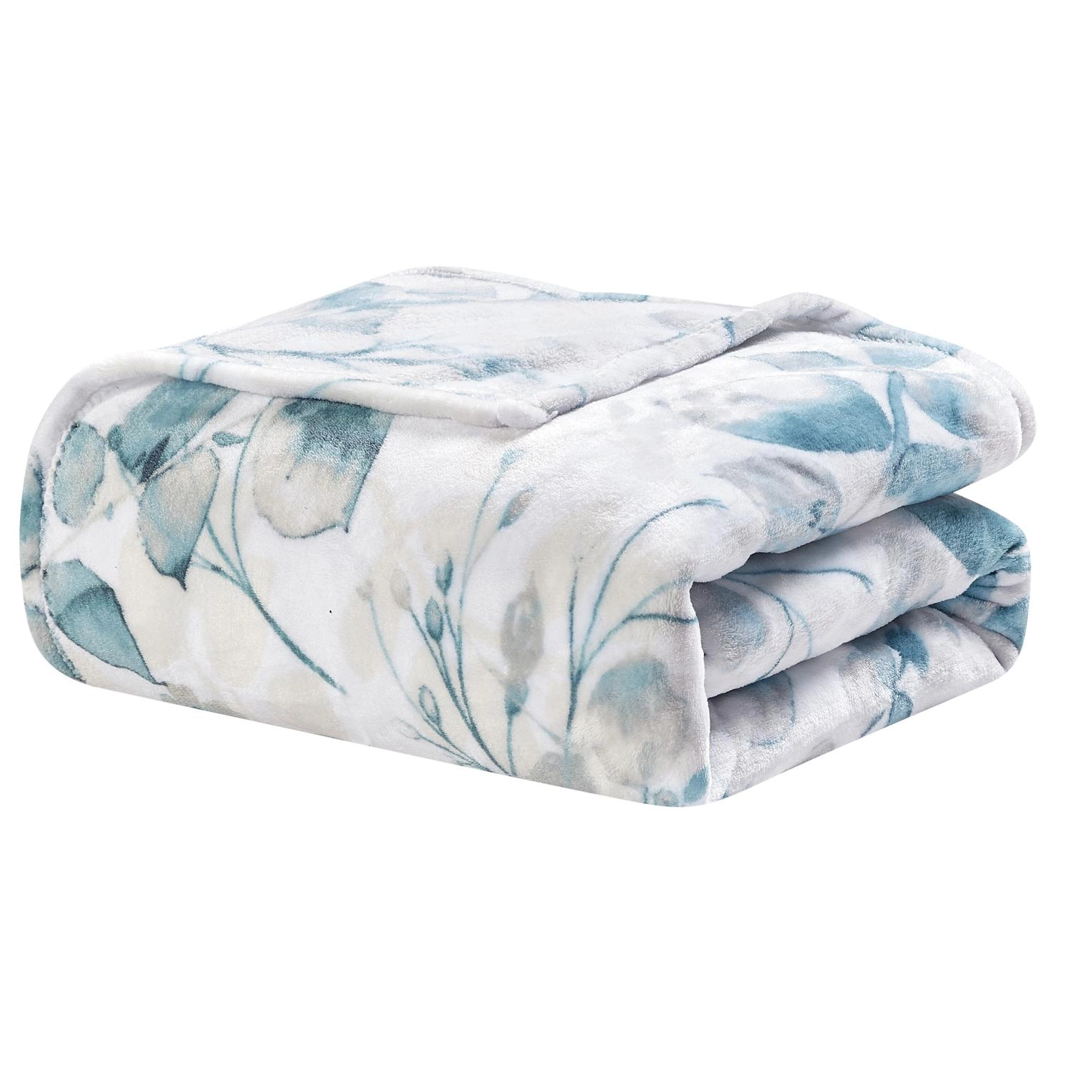 Plazatex Luxurious Ultra Soft Lightweight Dempsey Printed Blanket Queen Light Blue