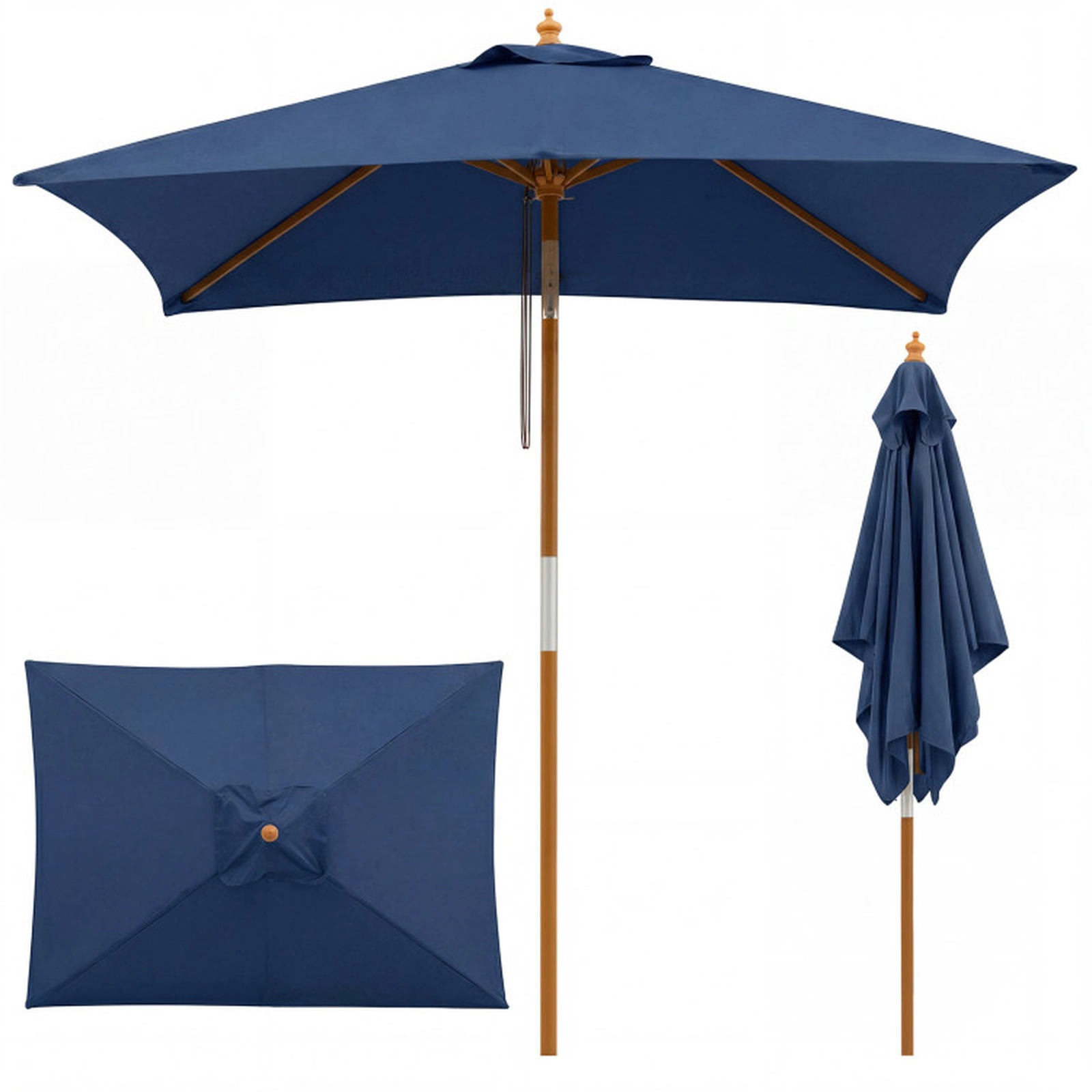 SUGIFT Water-Resistant Rectangular Patio Umbrella with Push-Button Tilt 7-ft Wide Navy