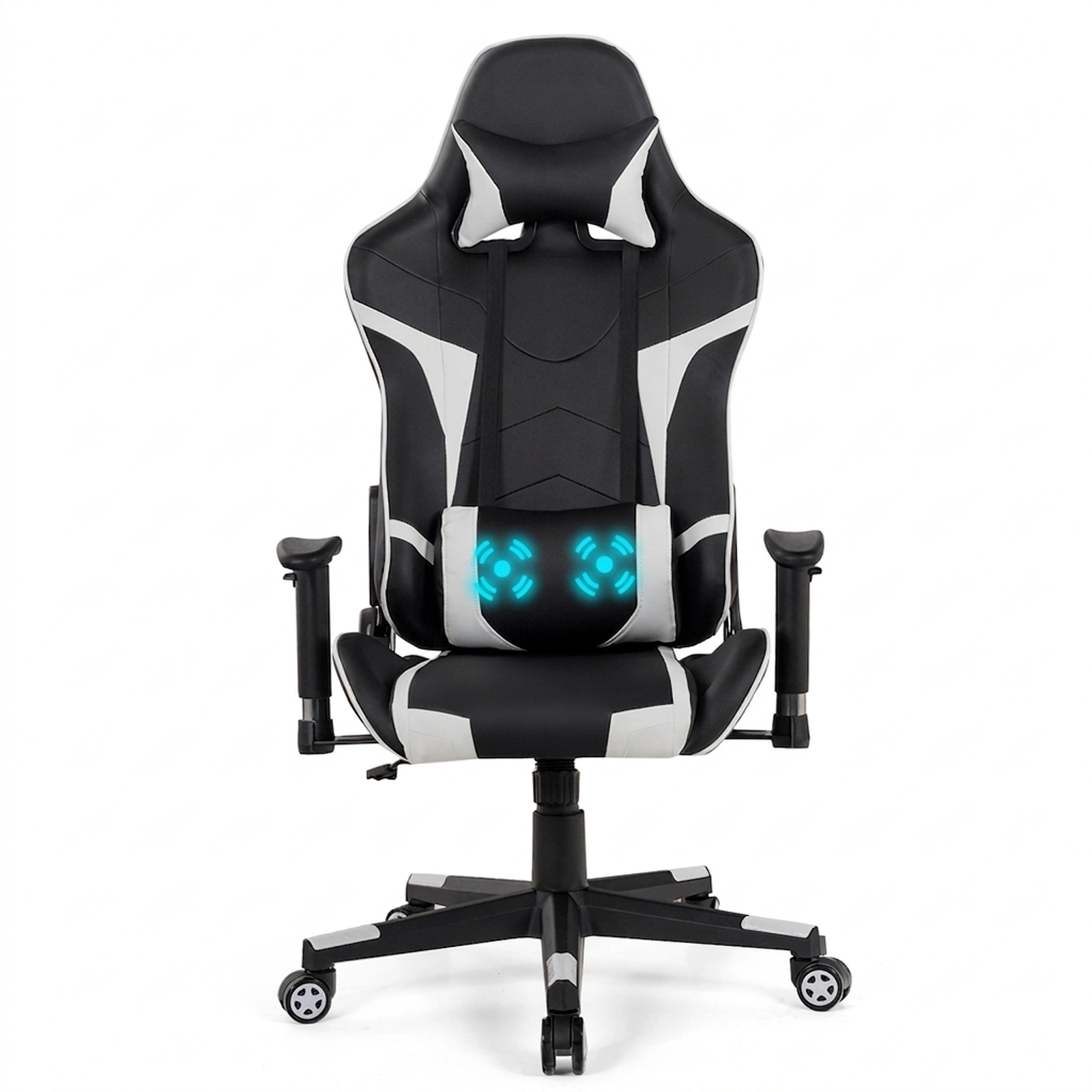SUGIFT Reclining Swivel Massage Gaming Chair Lumbar Support 330-Lb Capacity 29-in Wide Seat Adjustable Backrest White
