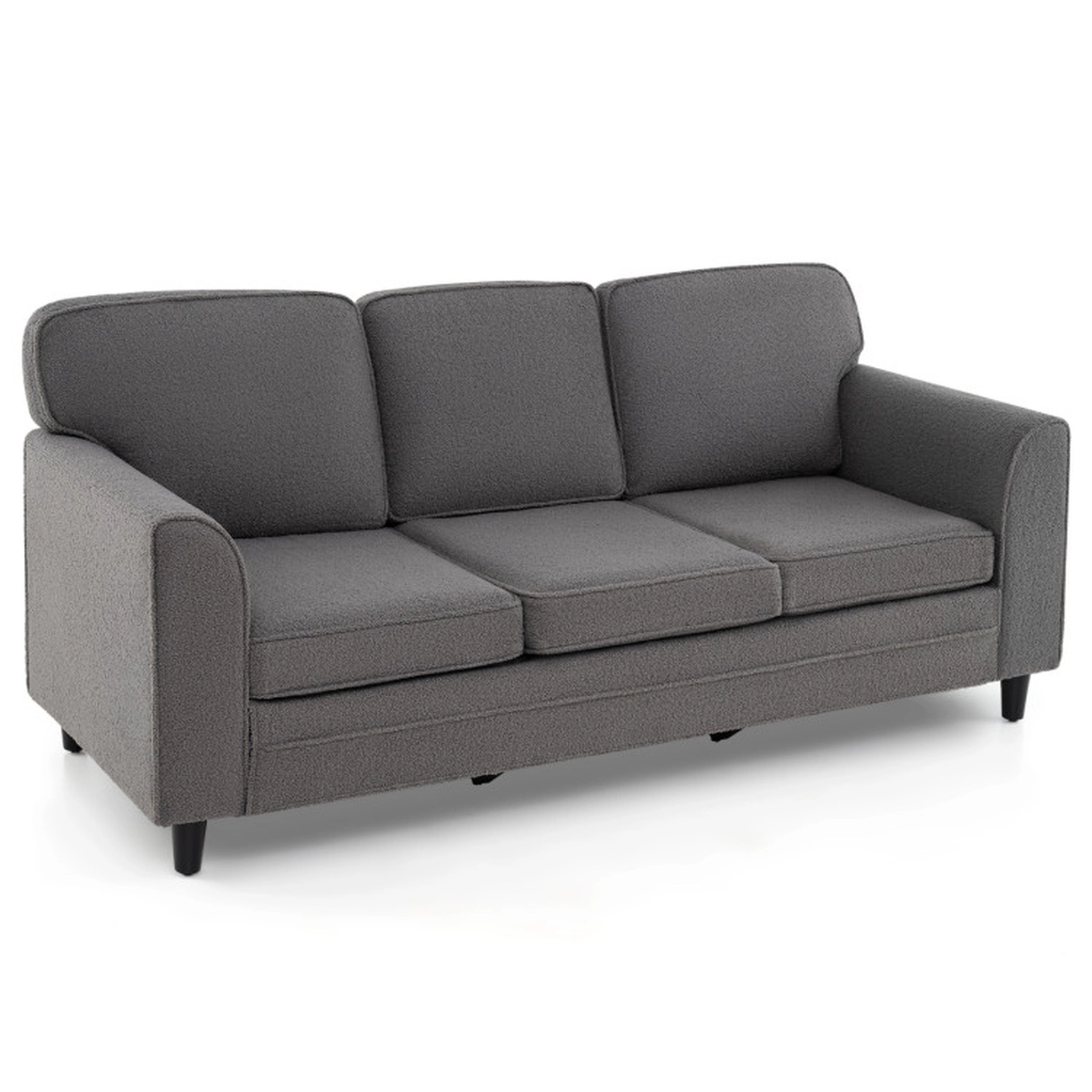 SUGIFT Upholstered Teddy Velvet 3-Seat Sofa with Comfy Back Pillows 485-lb Capacity 79-in Frame 64.5-in Seat Gray/White