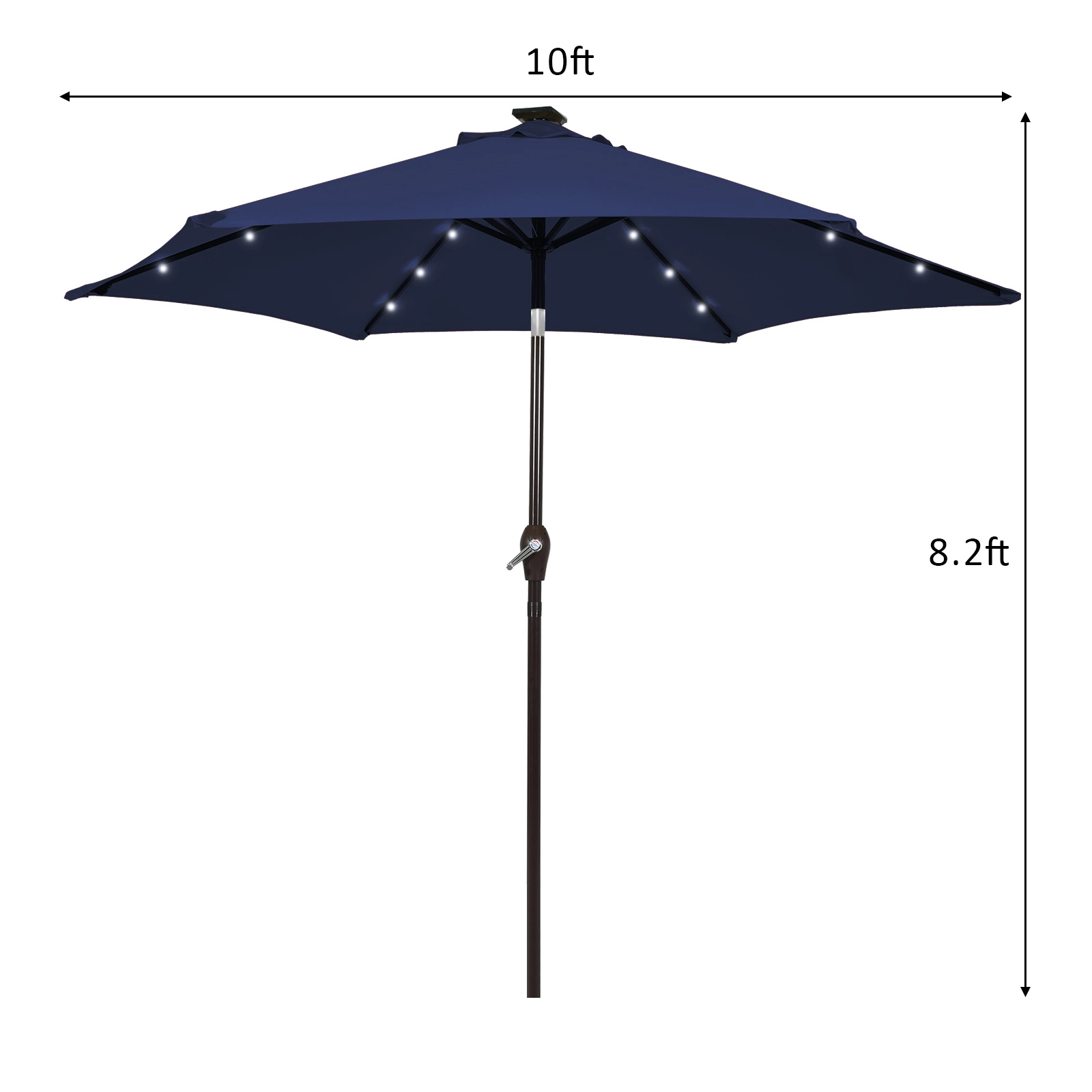 SUGIFT 10-ft Solar LED Lighted Outdoor Patio Umbrella with Crank Lift, Push-Button Tilt and Vented Canopy Dark Blue