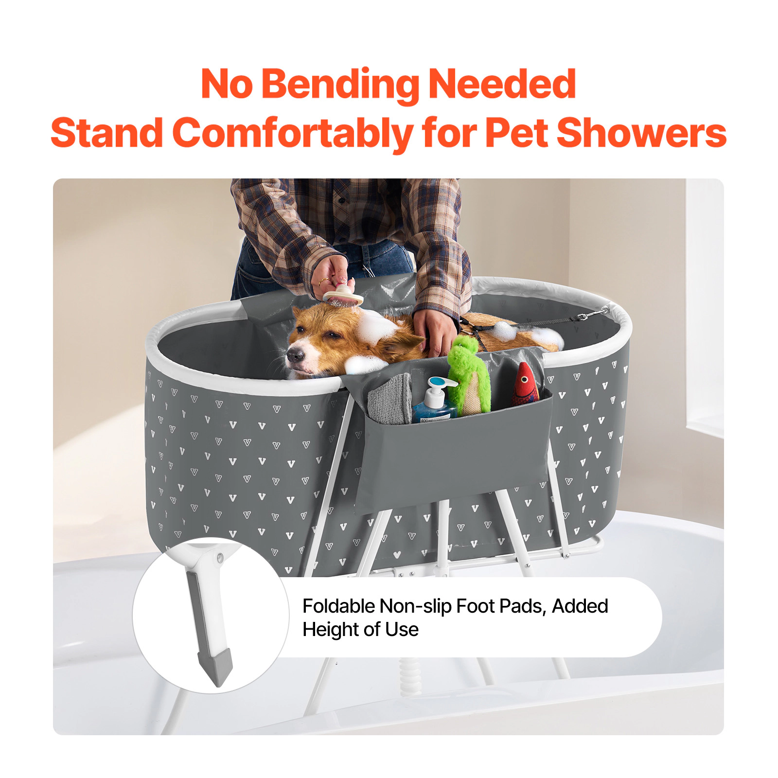 HONGGE Portable Dog Bathtub, Elevated & Foldable Space-saving Pet Shower Station with Drainage