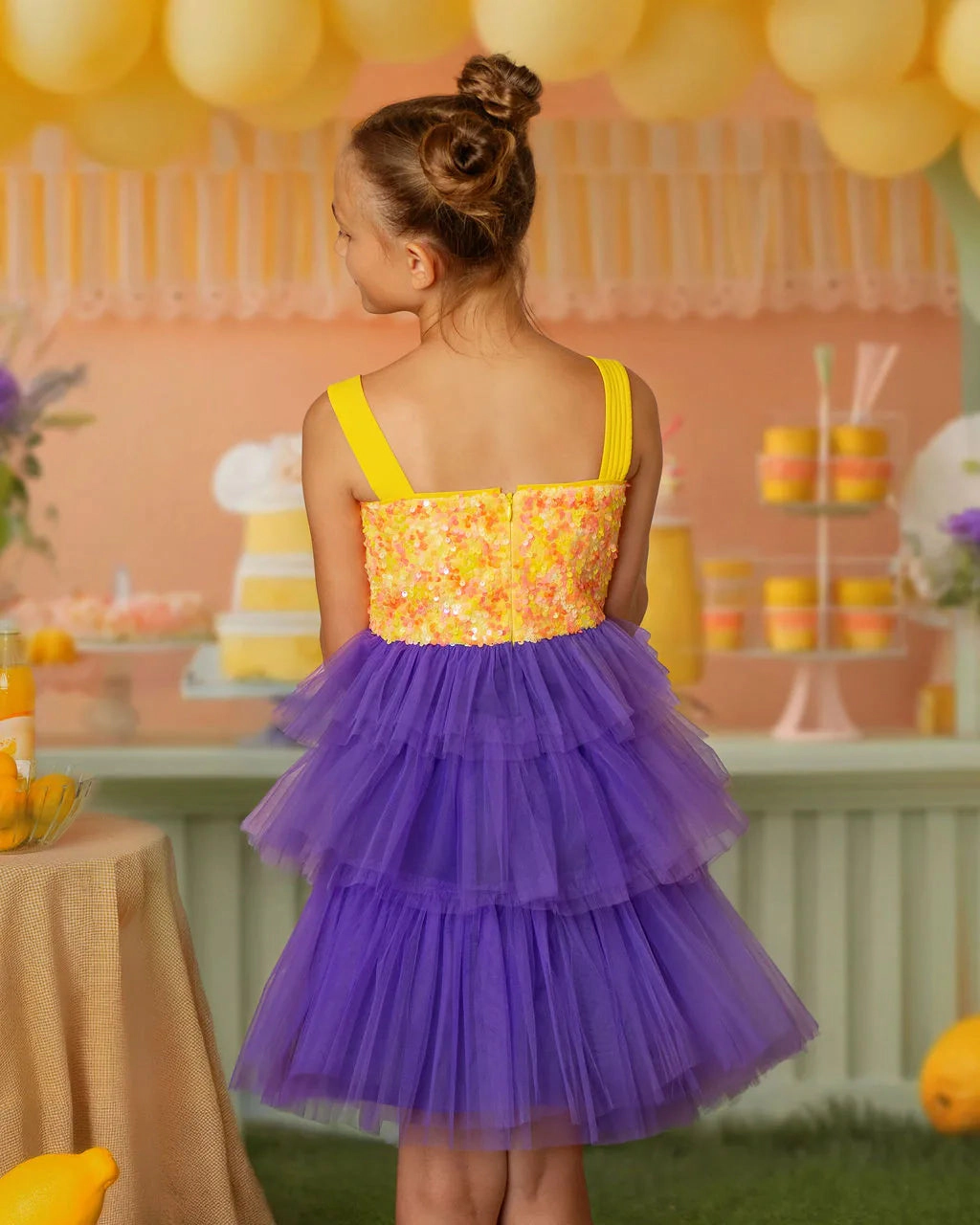 Faeella Girls Citrus Bloom Purple Sequin Tulle Birthday Dress