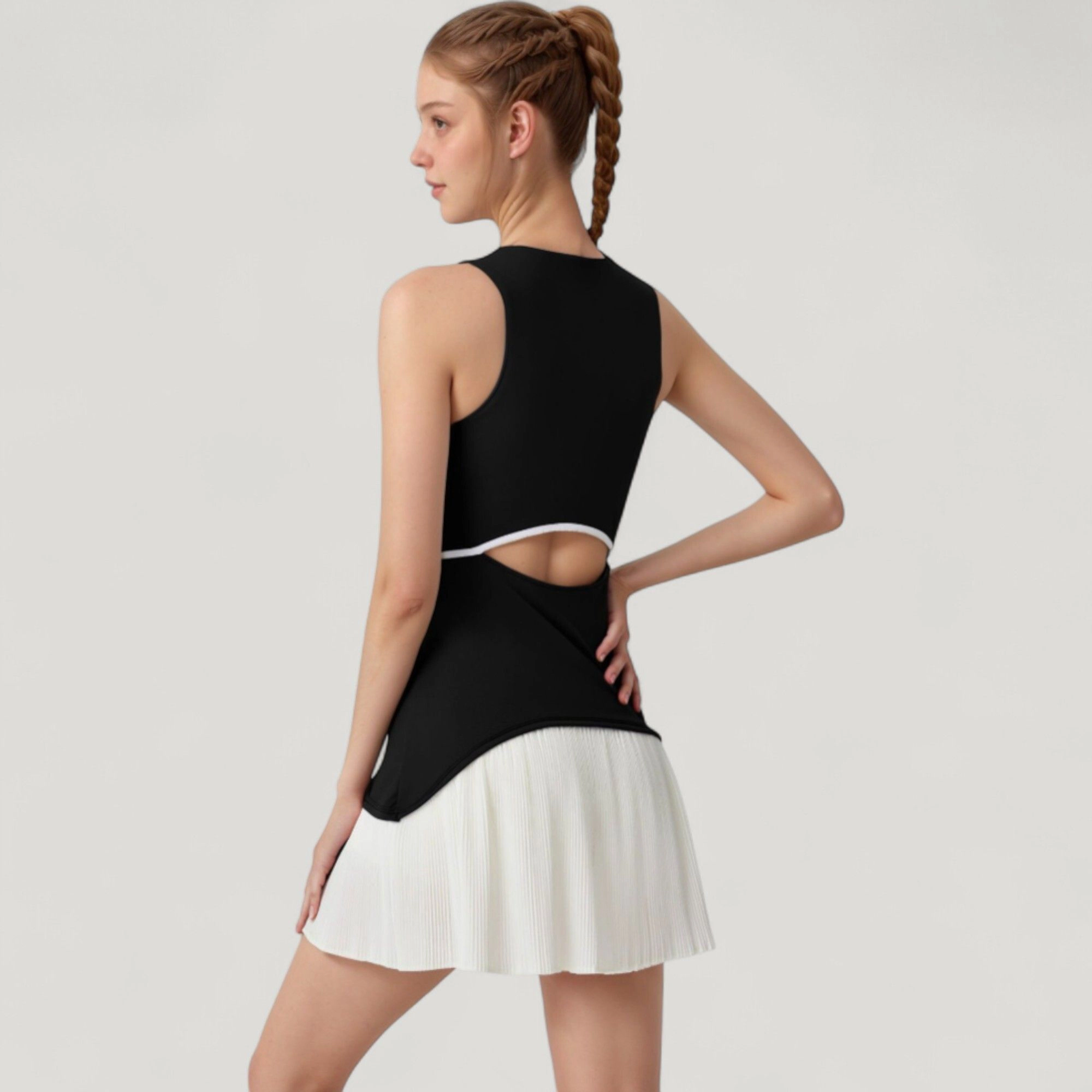 Anna-Kaci Women's Sleeveless Tennis Dress with Scoop Neck Fitted Bodice and Contrast Pleated Hem