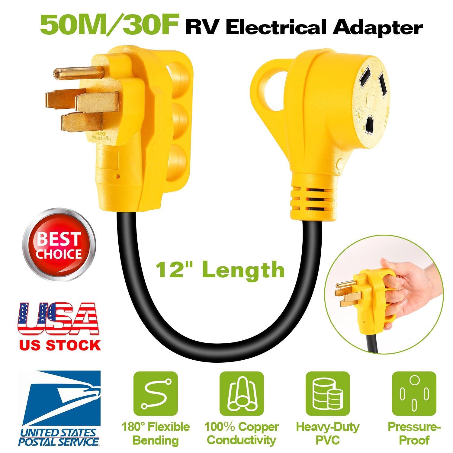 GBruno RV Electrical Adapter 50A Male To 30A Female
