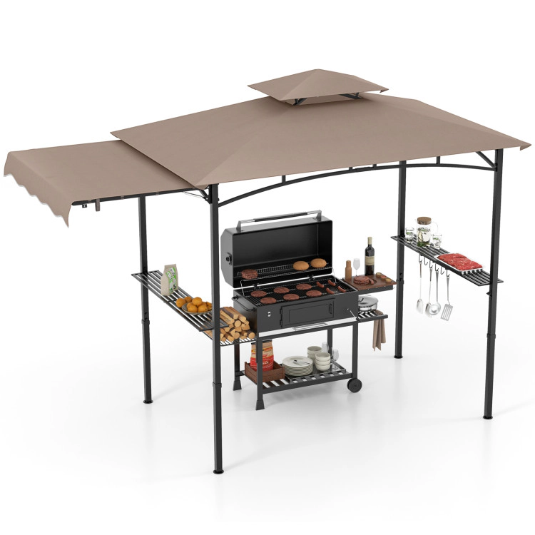 Hivvago 11 x 5 FT Grill Gazebo with Side Awning and Double-Tiered Top