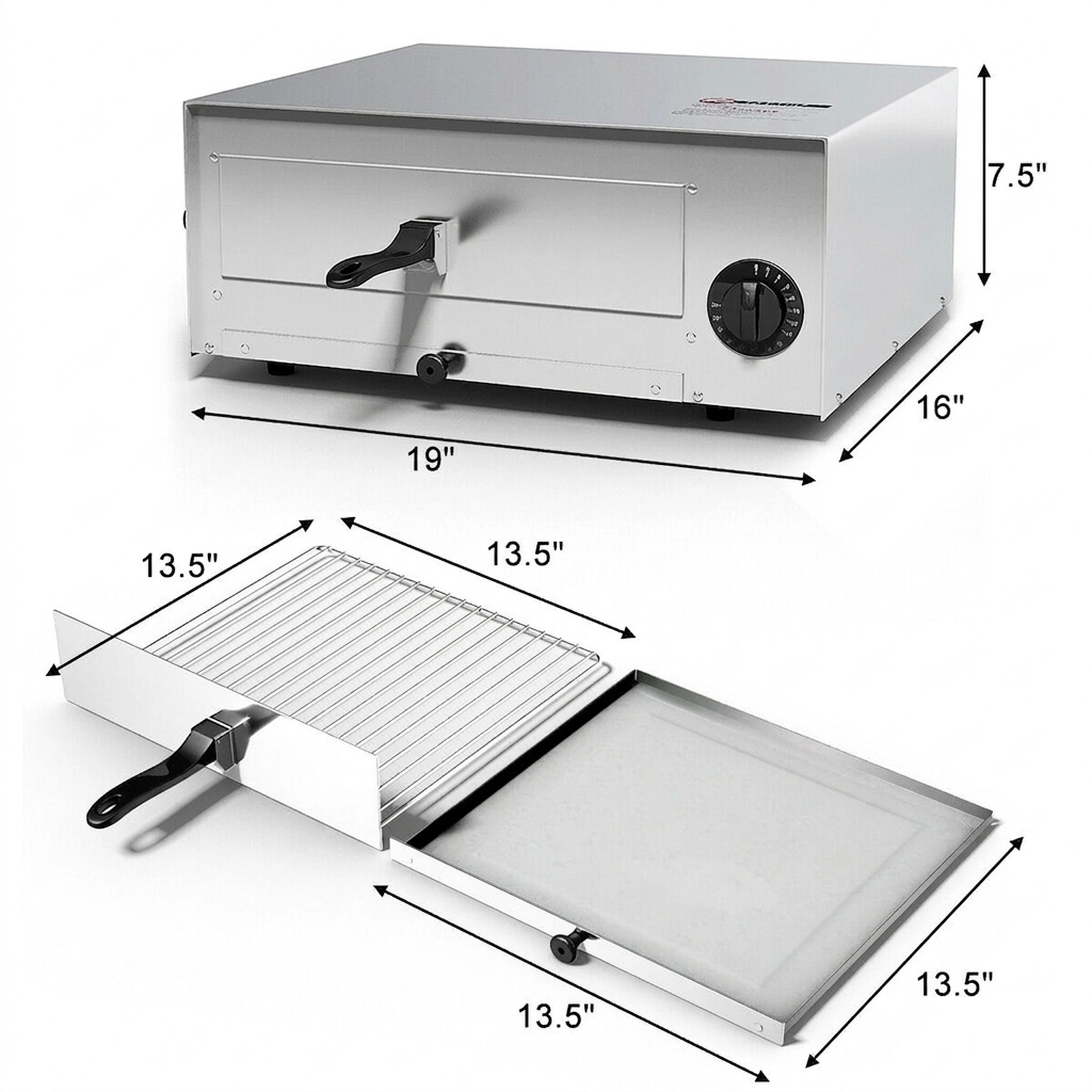 SUGIFT Commercial Countertop Pizza Oven 1450W 120V 12-in Pizzas 30-Minute Timer 19 x 16 x 7.5-in Stainless Steel