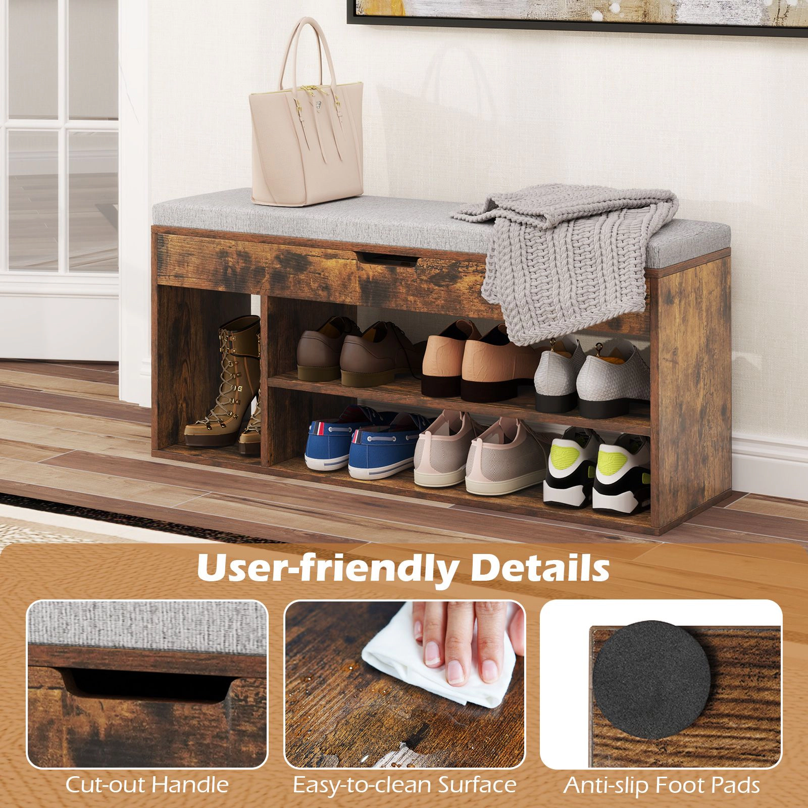 SlickBlue Entryway Shoe Bench with Hidden Storage Compartment