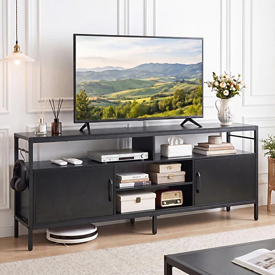 Hivvago 58 Inch Industrial Tv Stand With Cabinets And Adjustable Shelf For Tvs Up To 65 Inch