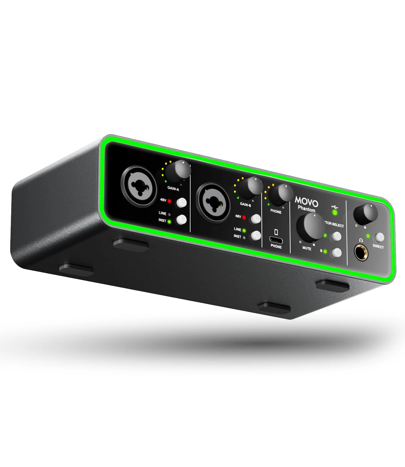 Movo Phantom Dual Channel USB/USB-C Audio Interface for Recording, Songwriting, Podcasting, Audio Production w/USB-C