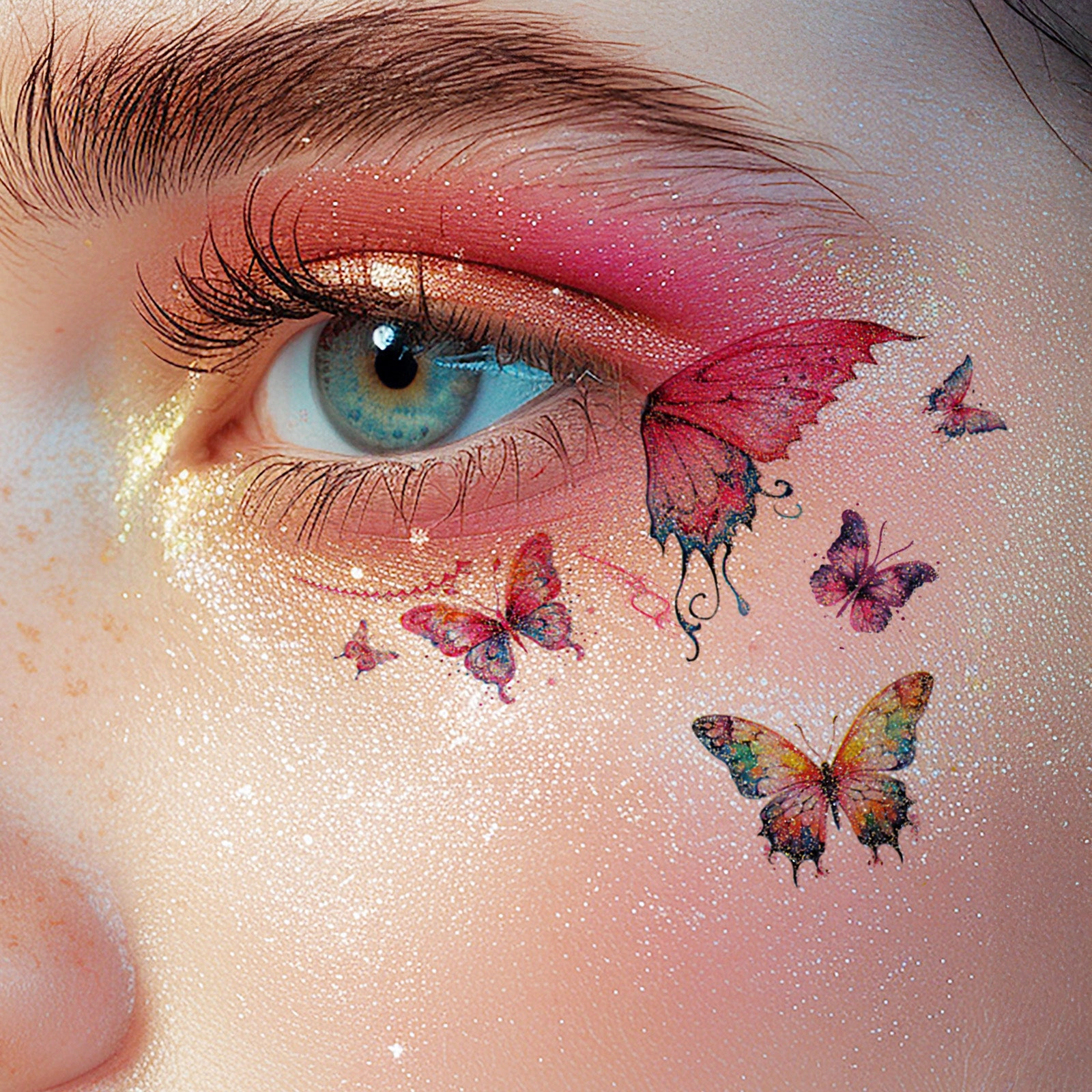 Wrapables Waterproof Glitter Butterfly Temporary Face Tattoos for Women, Eye and Facial Makeup (10 Sheets)