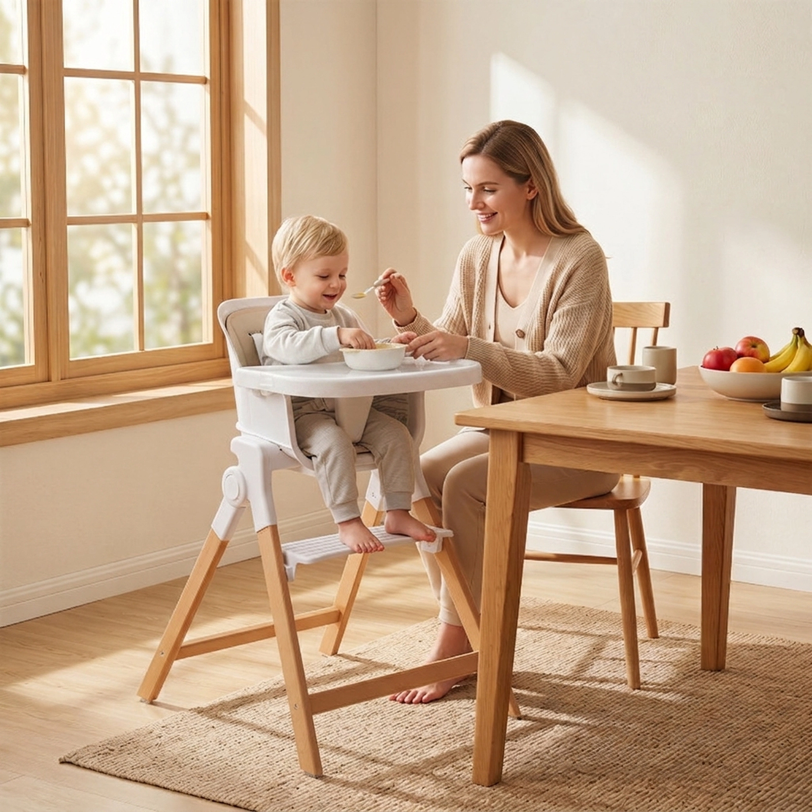 SUGIFT 4-in-1 Convertible Baby High Chair with Detachable Adjustable Tray 33-lb Capacity Ages 6-36 Months Beige