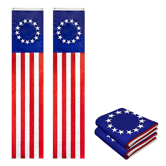 G128 2-Pack Betsy Ross Pull-Down Bunting Flags - 1.67 x 8 ft, Embroidered Polyester