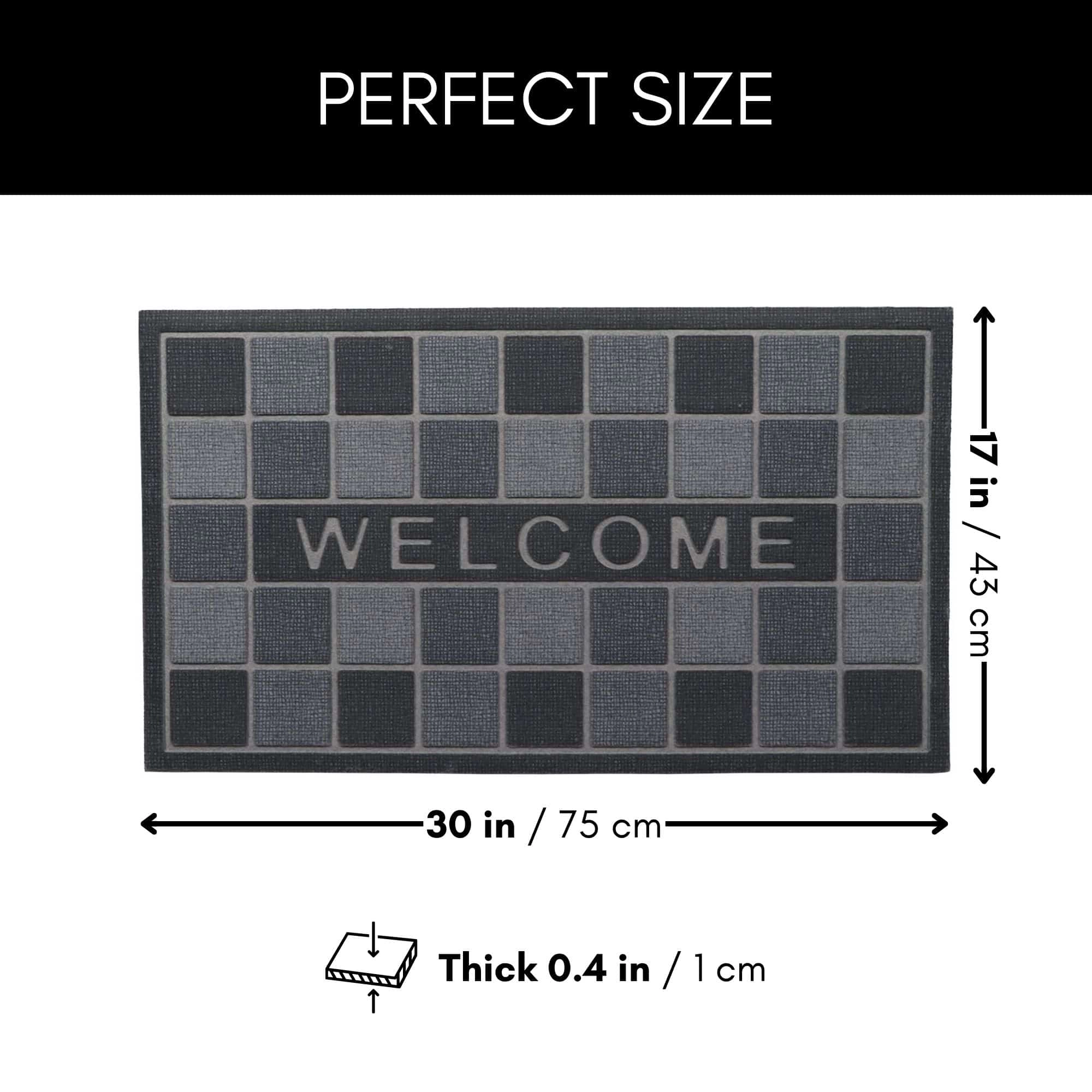 Evideco French Home Goods Gray Welcome Rubber Doormat 30 x 17 Inches
