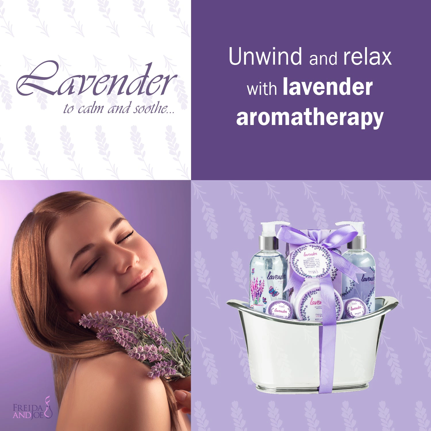 Freida and Joe Womens Lavender Bath & Body Spa Gift Set Tub