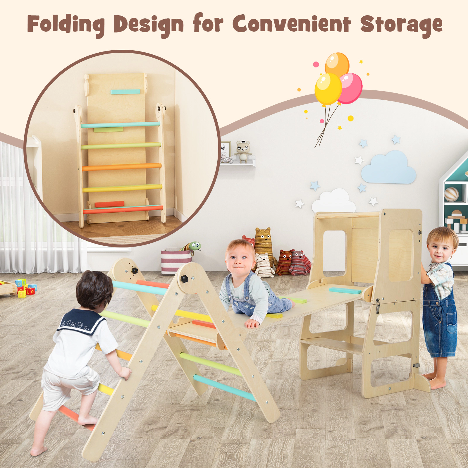 SUGIFT Multicolor 7-in-1 Toddler Kids Climber with Table and Chair Set 21-in to 53-in Ladder 135-lb Per Part