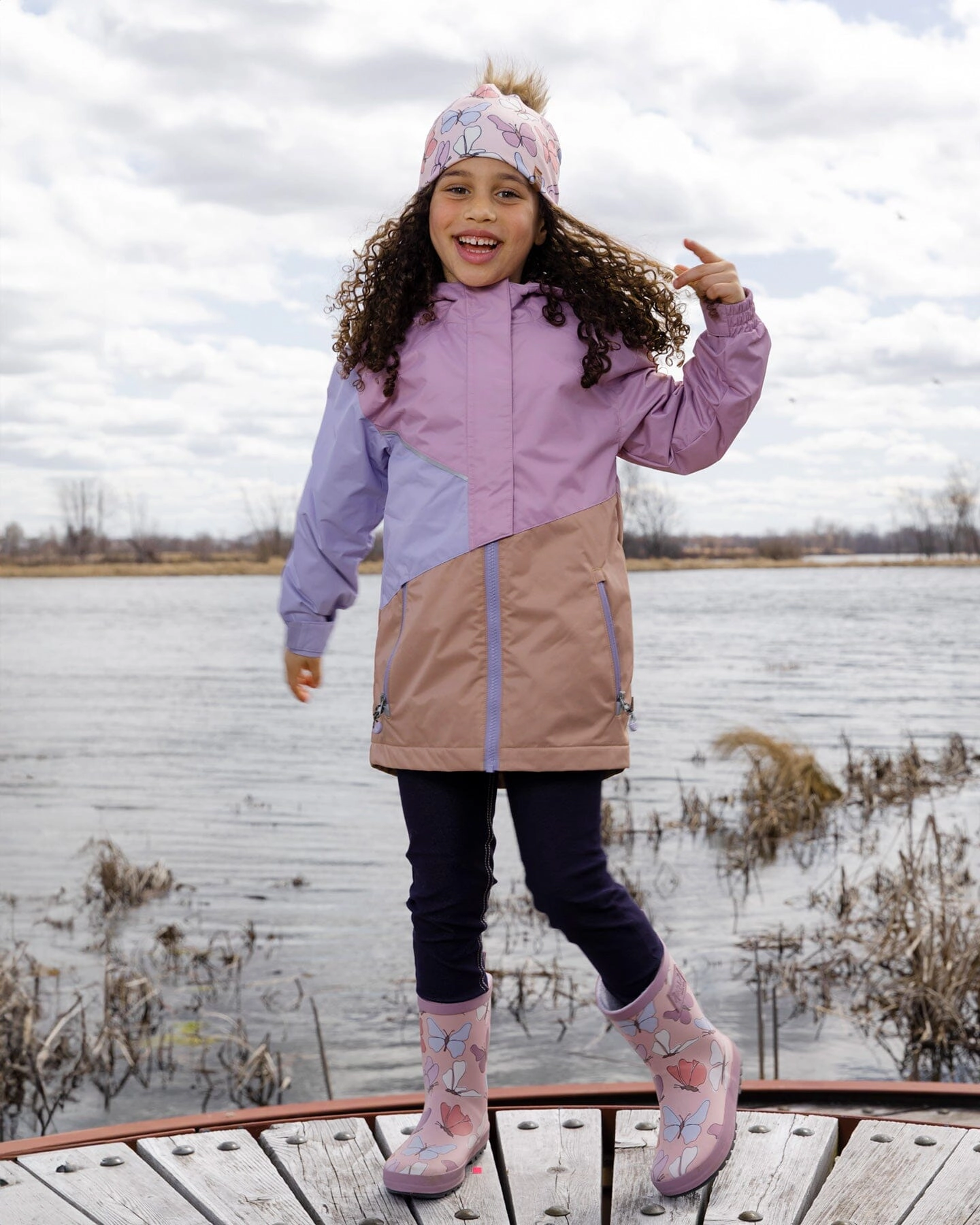 Deux par Deux Girls Recycled Polyester Mid-Season Waterproof Jacket with Zippered Pockets