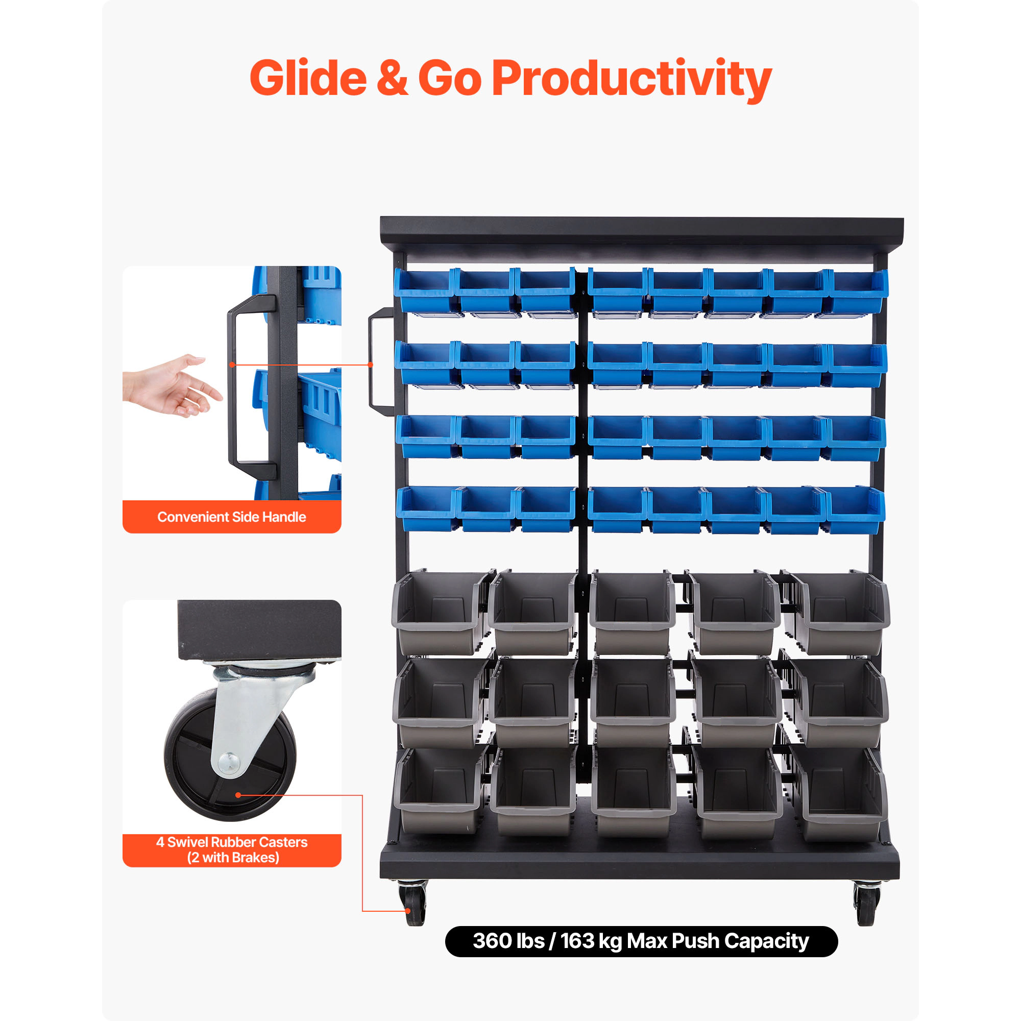 HONGGE Rolling Bin Storage Rack Bins with Wheels for Garage Warehouse