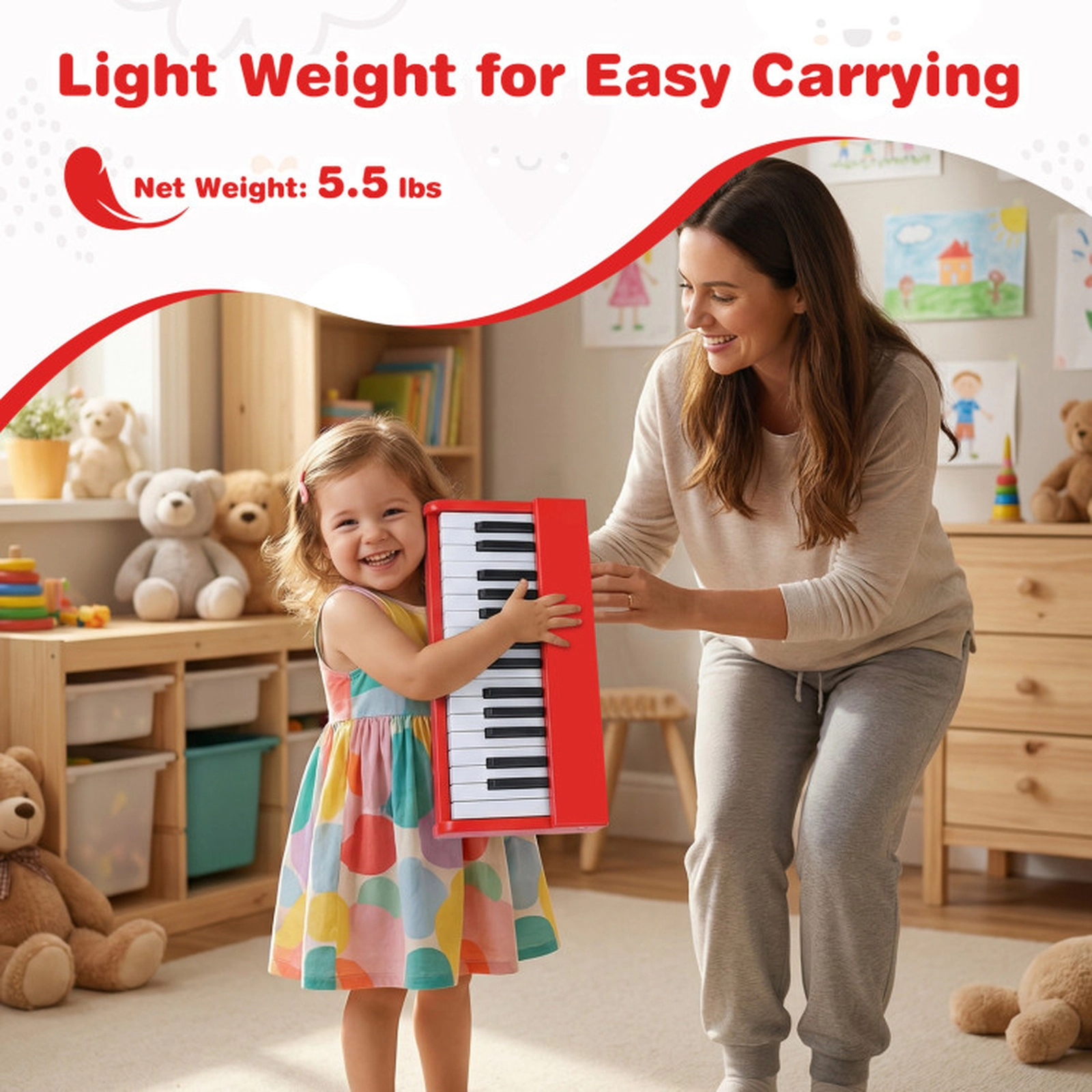 SUGIFT 30-Key Digital Kids Piano Keyboard with Music Stand for 3+ Years Old Beginners Red Battery-Powered