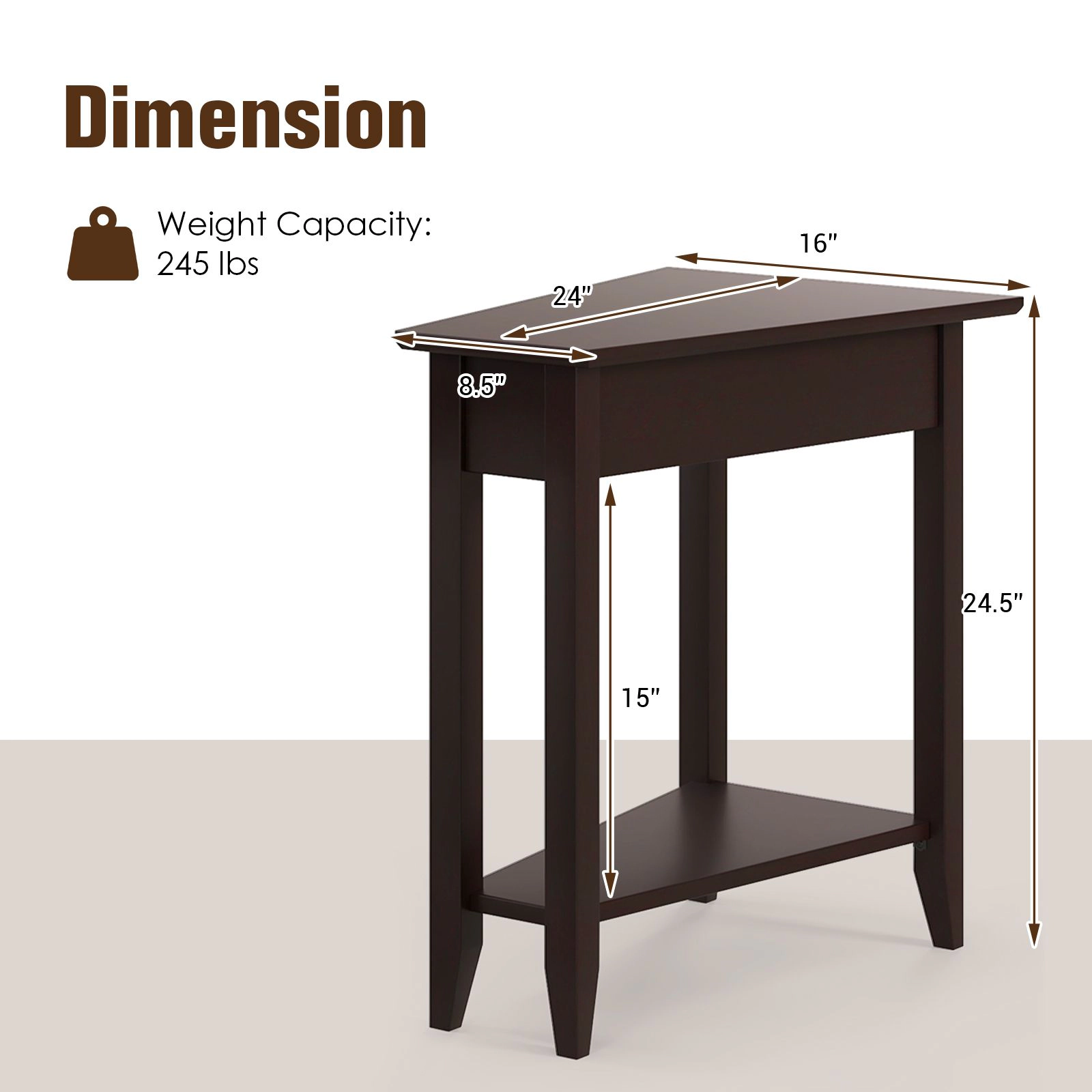 SlickBlue 24" Compact Side Table with Bottom Shelf and Wood Finish