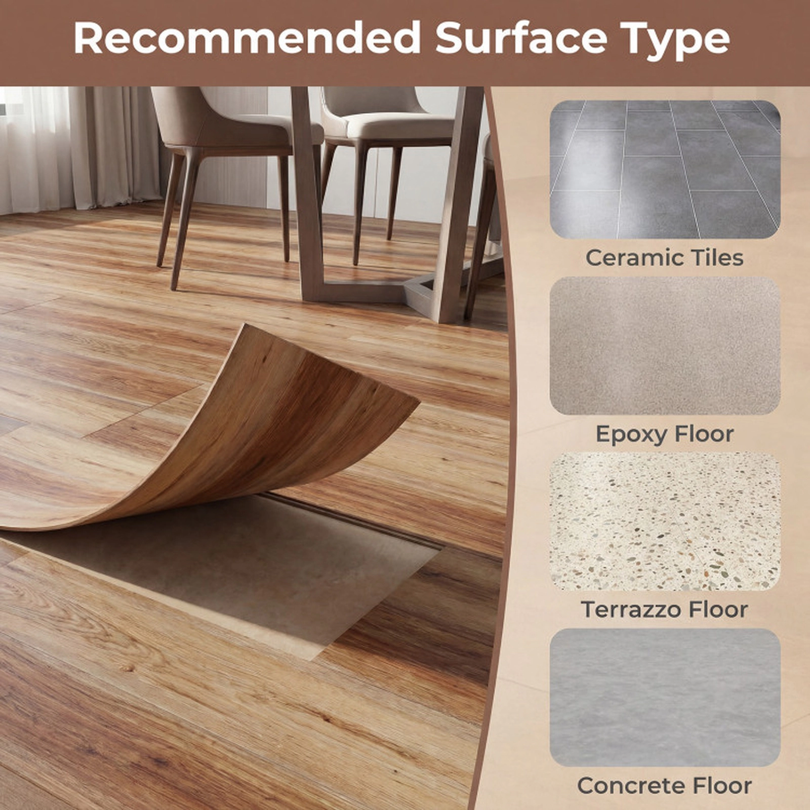 SUGIFT Rustic Brown Set of 2 Boxes 36-in Waterproof 3D Wood Grain Vinyl Plank Floor Tiles 72-sq ft