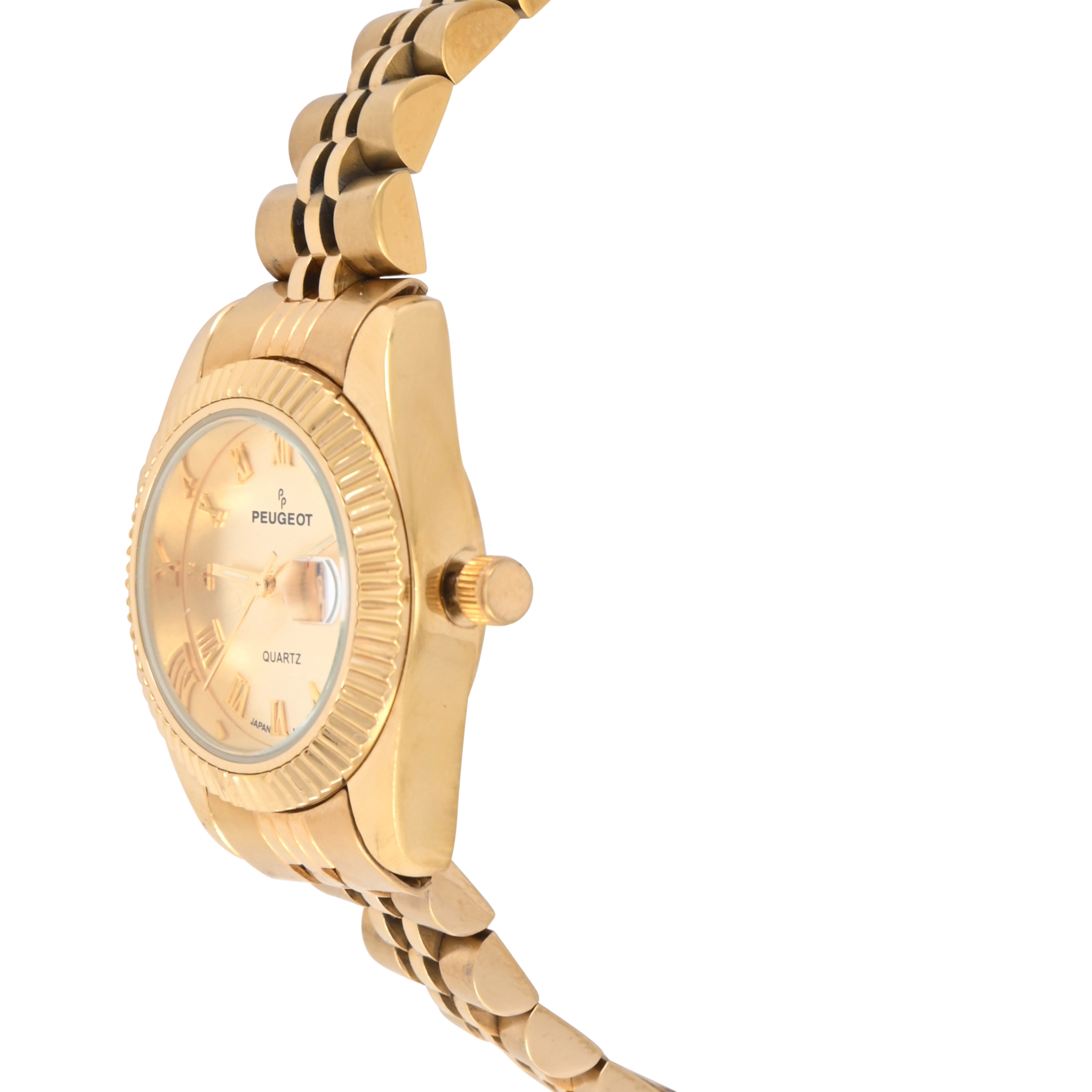 Peugeot Women's Gold-Tone 25mm Fluted Bezel Steel Bracelet Watch with Gold Dial