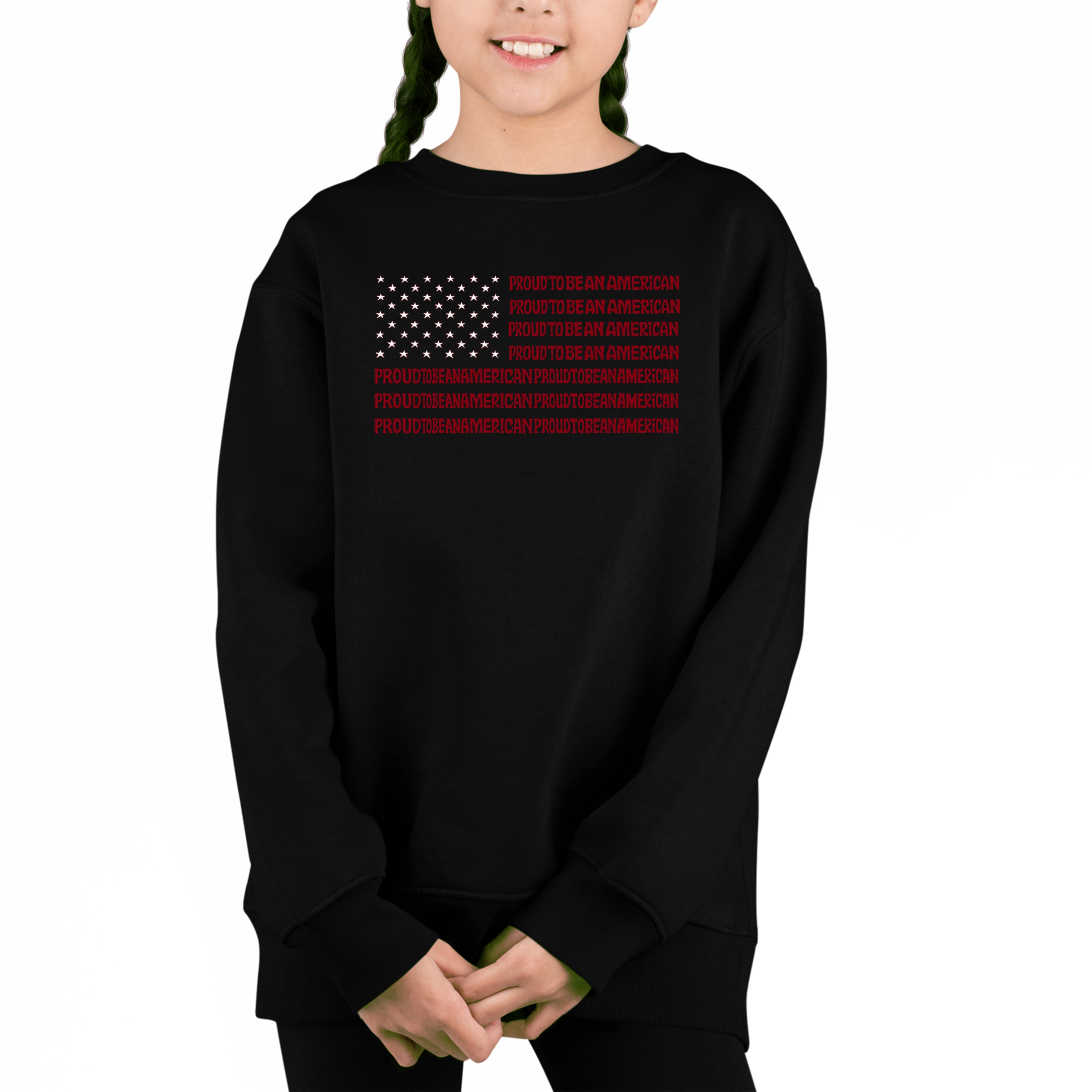 LA Pop Art Girl's Word Sweatshirt - Proud To Be An American