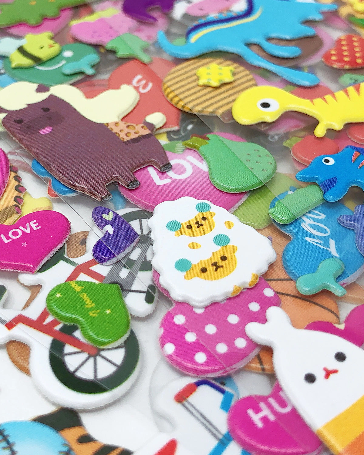 Wrapables 3D Puffy Stickers Bubble Stickers for Crafts & Scrapbooking, (10 Sheets) Dinosaurs Animals Hearts Food