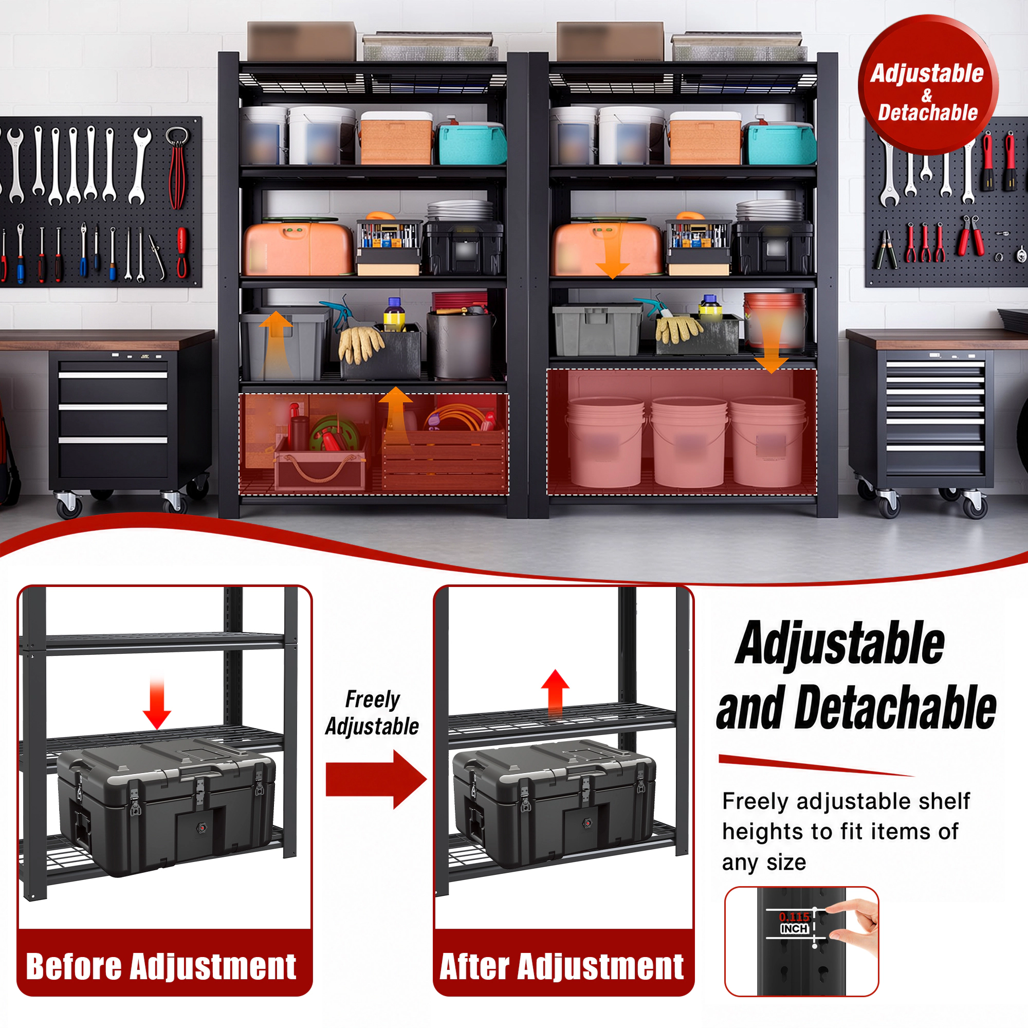Flynama 5 Tier x 23.6 x 72 in Metal Mesh Rack 3000 LBS Adjustable Heavy Duty Shelf for Pantry Garage and Kitchen