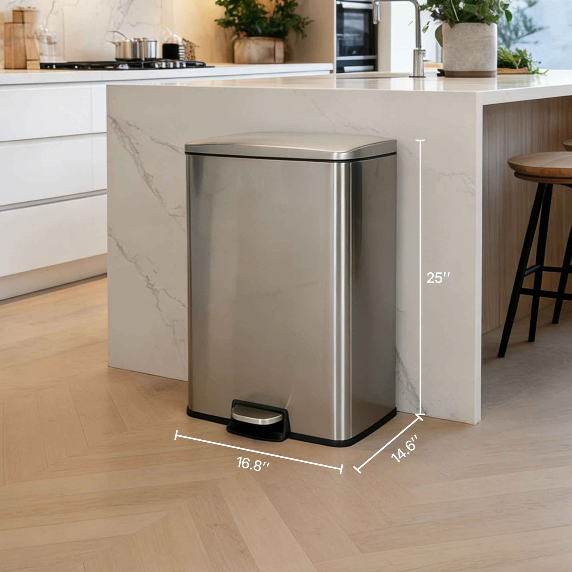 Innovaze 13 Gal./50 Liter Rectangular Stainless Steel Step-on Trash Can for Kitchen