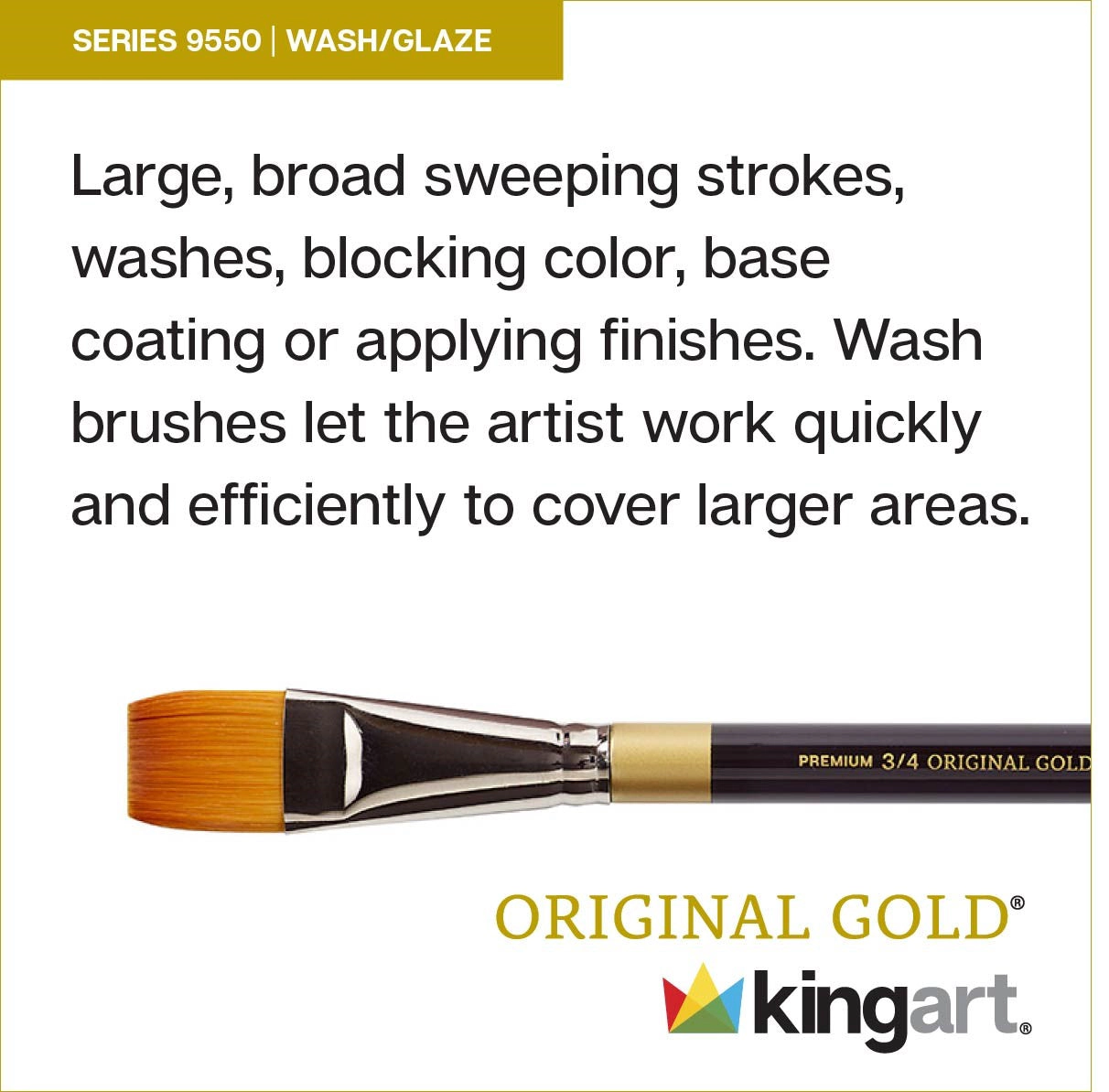 KINGART Original Gold 9550 Square Wash Golden Taklon Brush Set - 3 pc