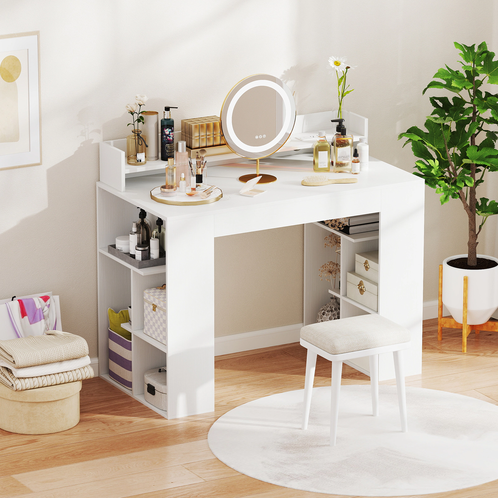 LJG 43 Inch Computer Desk with Power Outlets and 2 Bookcases