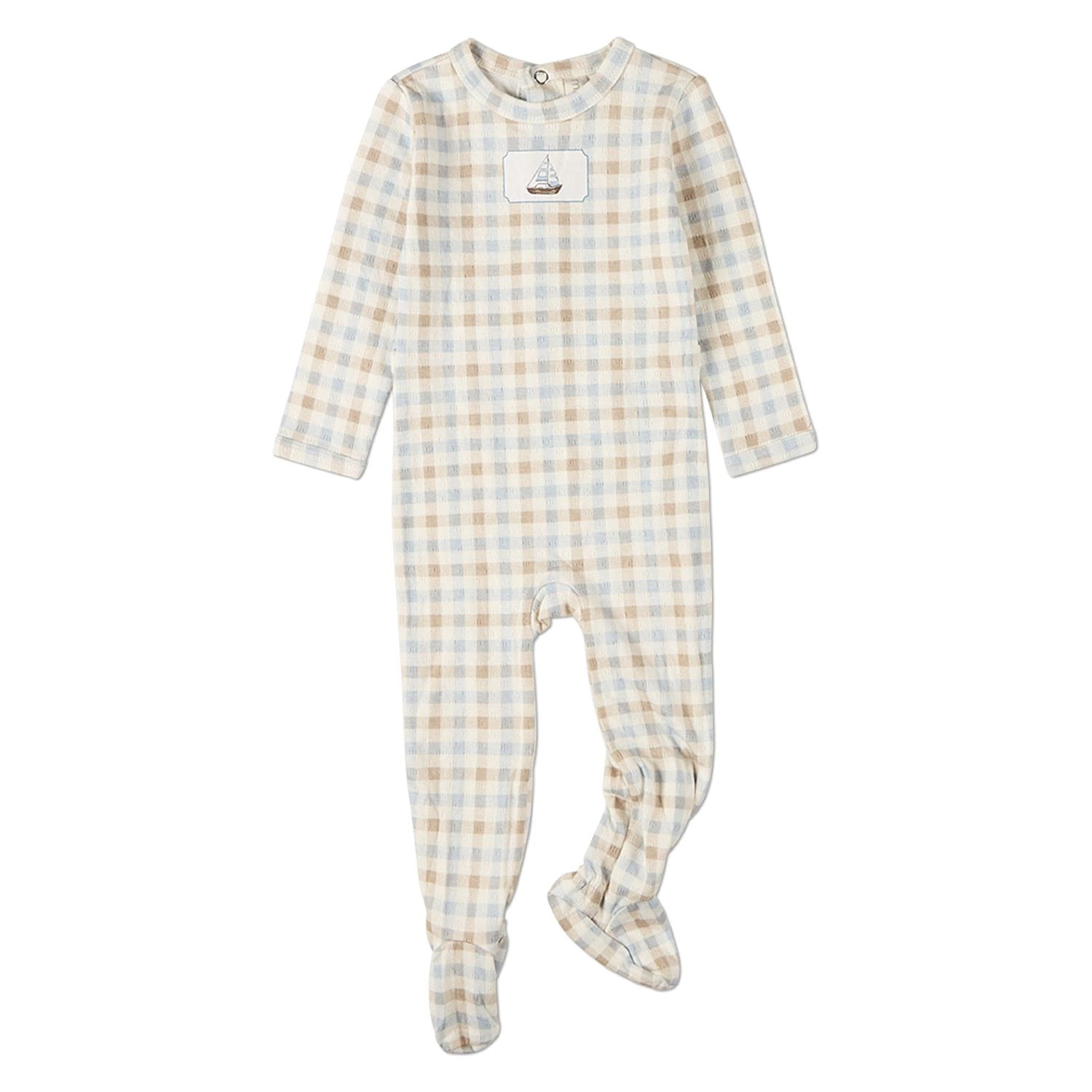 MeMoi Baby "Let Your Dreams Set Sail" Rayon/Cotton Plaid Pointelle Footie